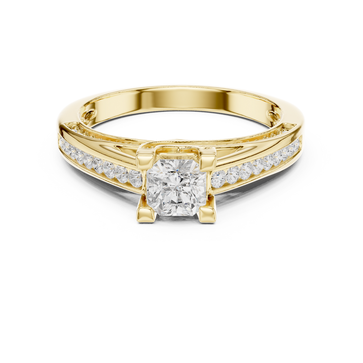Radiant Cut Diamond Channel Set Side Stone Engagement Ring