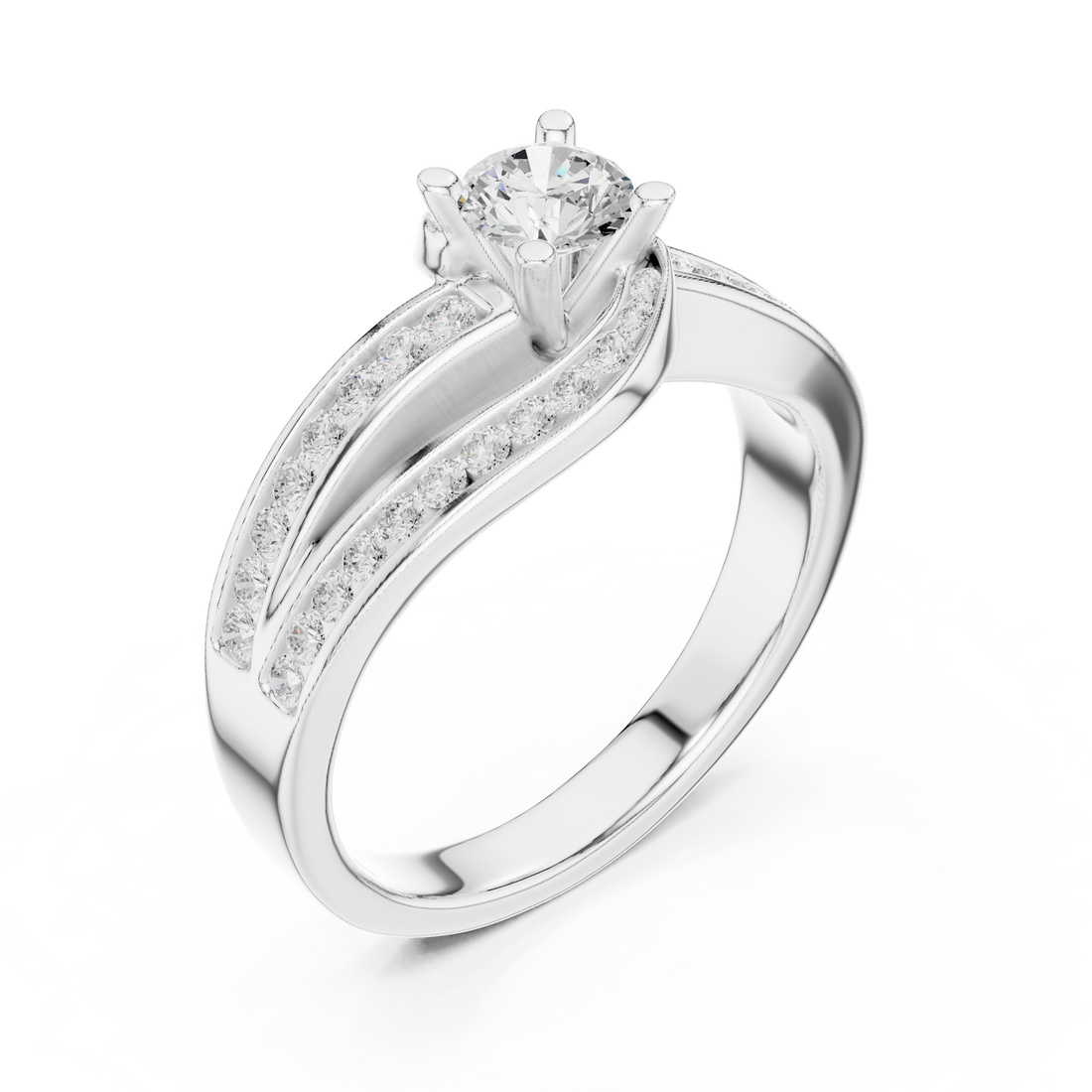 Round Brilliant Diamond Split Shank Channel Set Engagement Ring