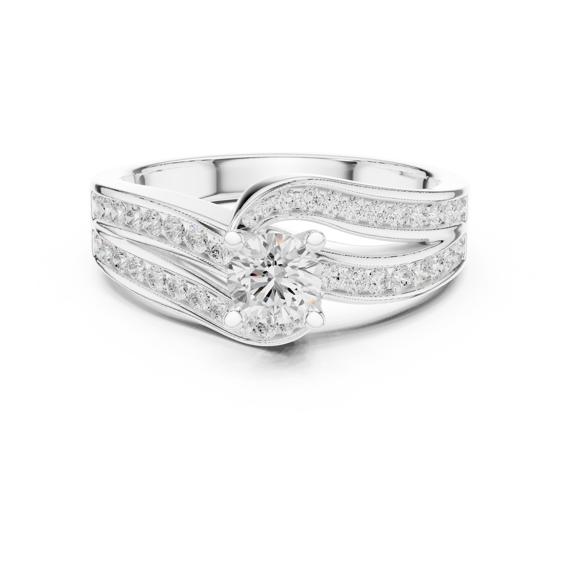 Round Brilliant Diamond Split Shank Channel Set Engagement Ring