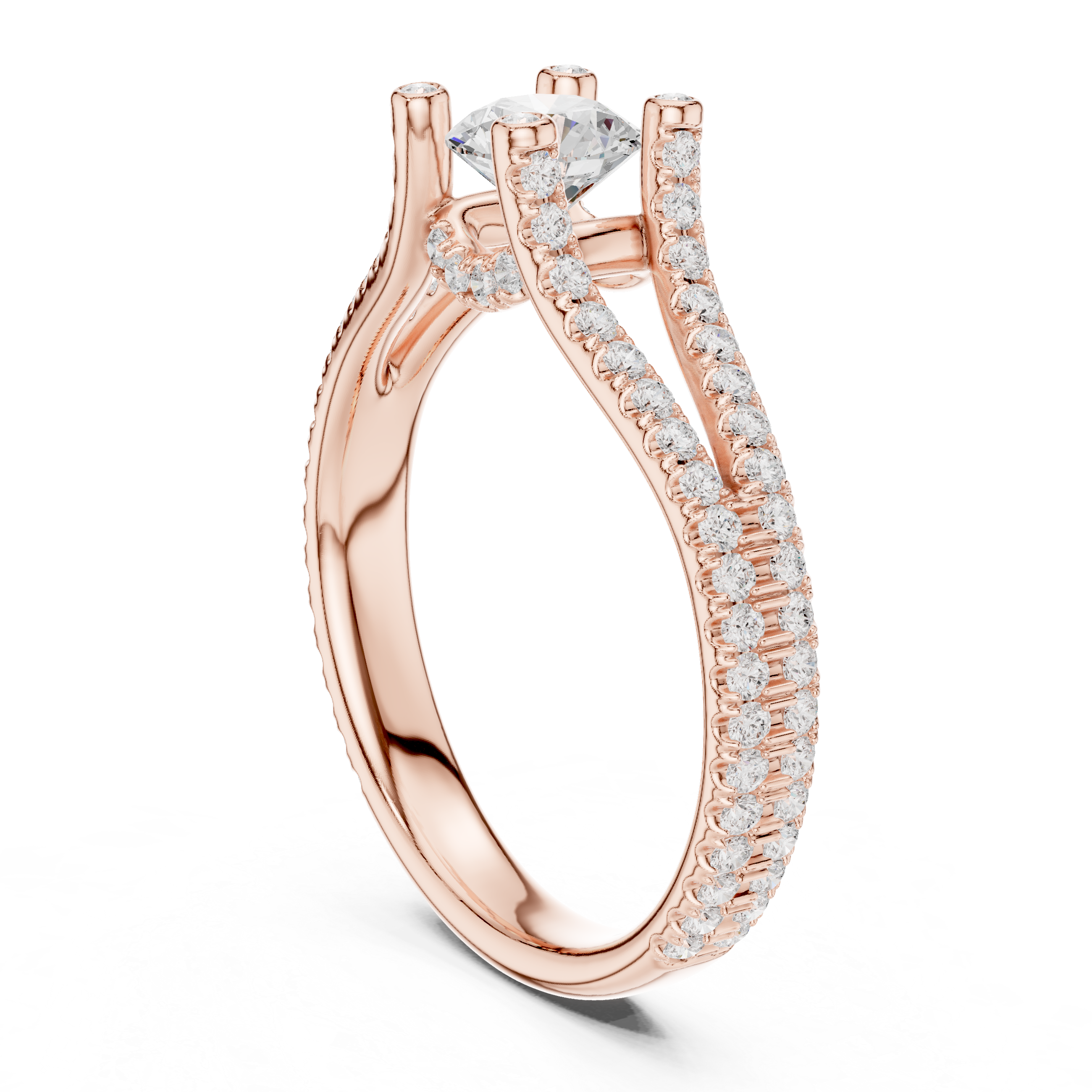 Round Brilliant Diamond Split Shank Pavé Engagement Ring