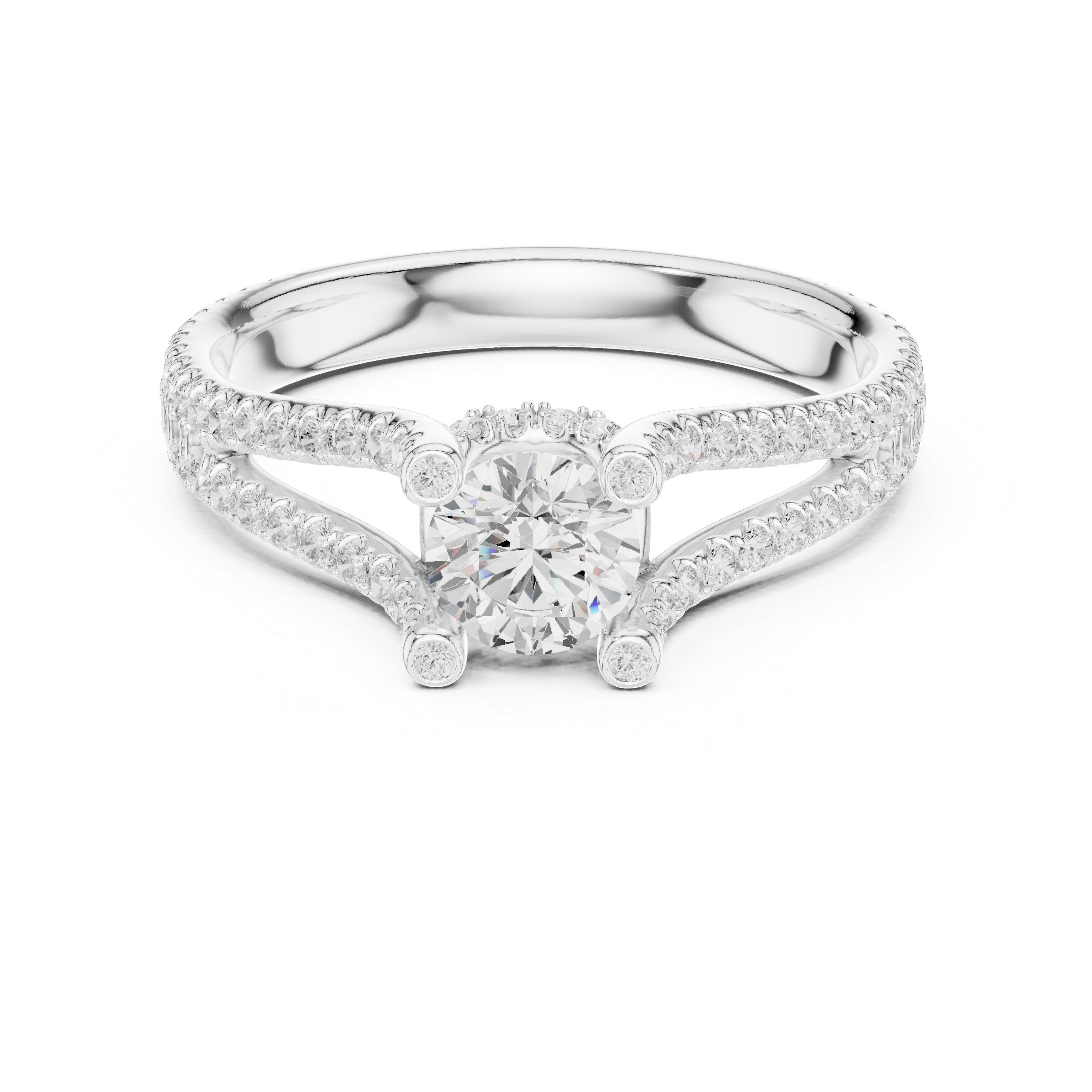 Round Brilliant Diamond Split Shank Pavé Engagement Ring