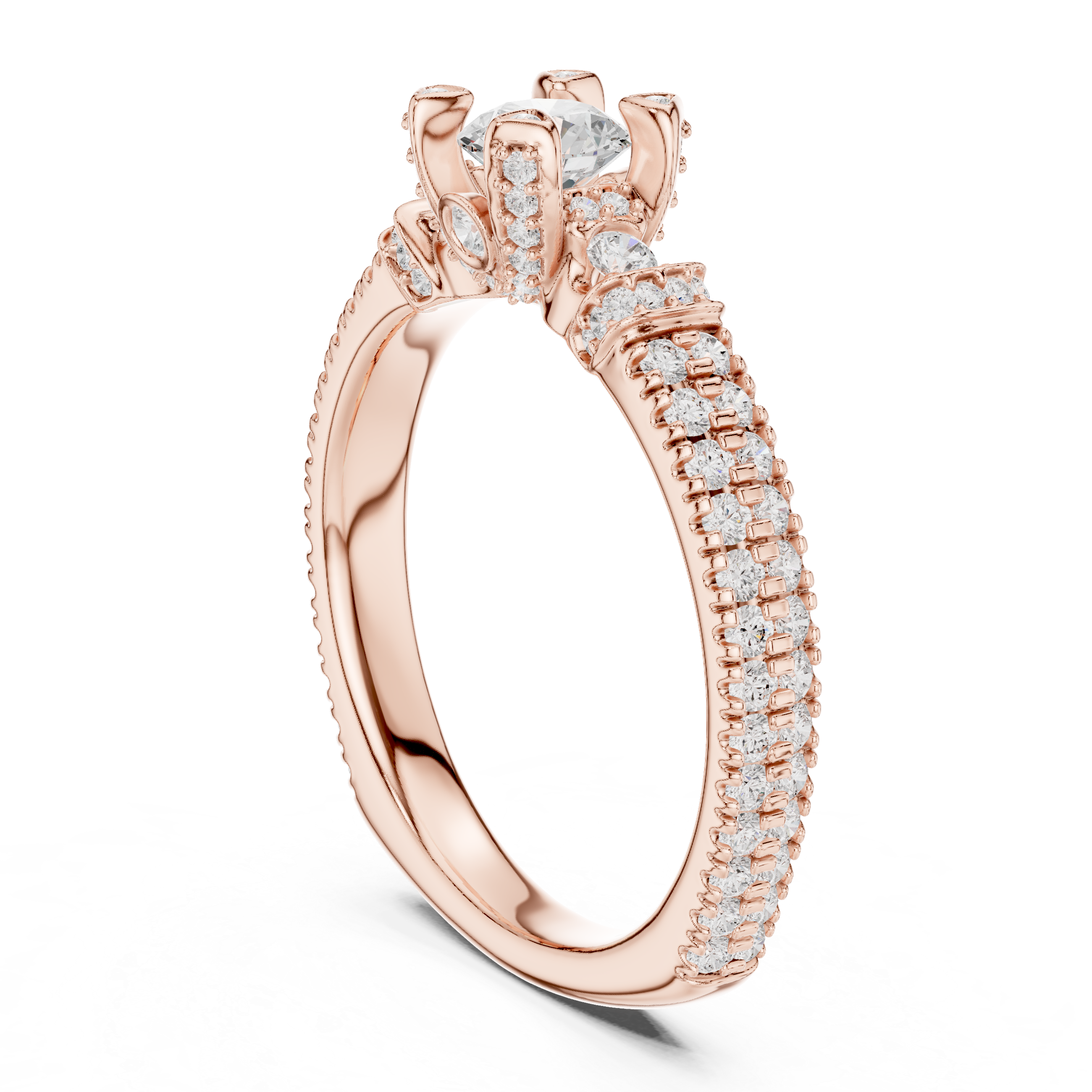 Round Brilliant Diamond Vintage Inspired Pavé Engagement Ring