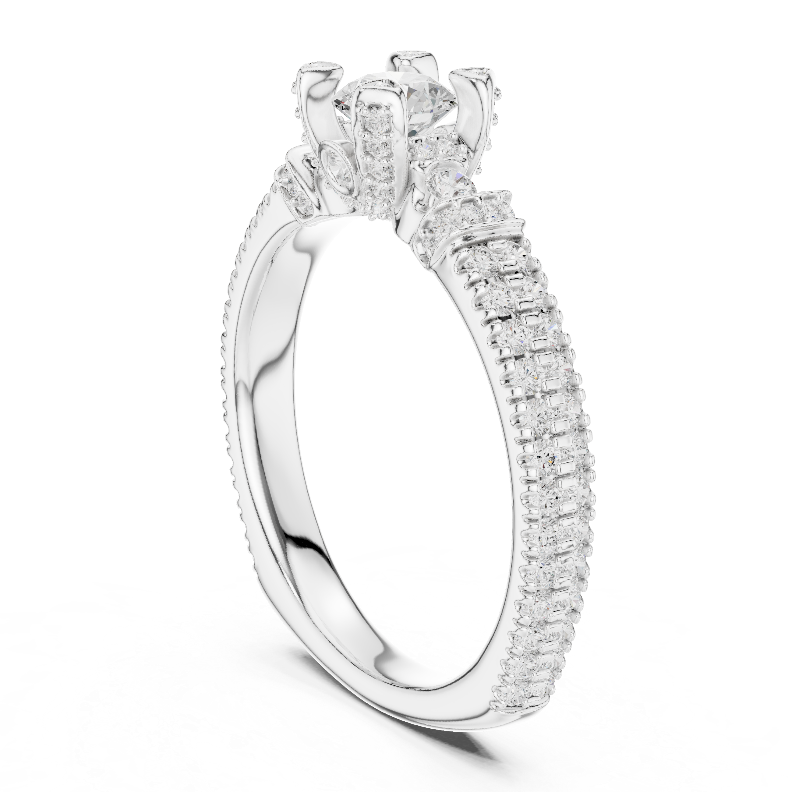 Round Brilliant Diamond Vintage Inspired Pavé Engagement Ring