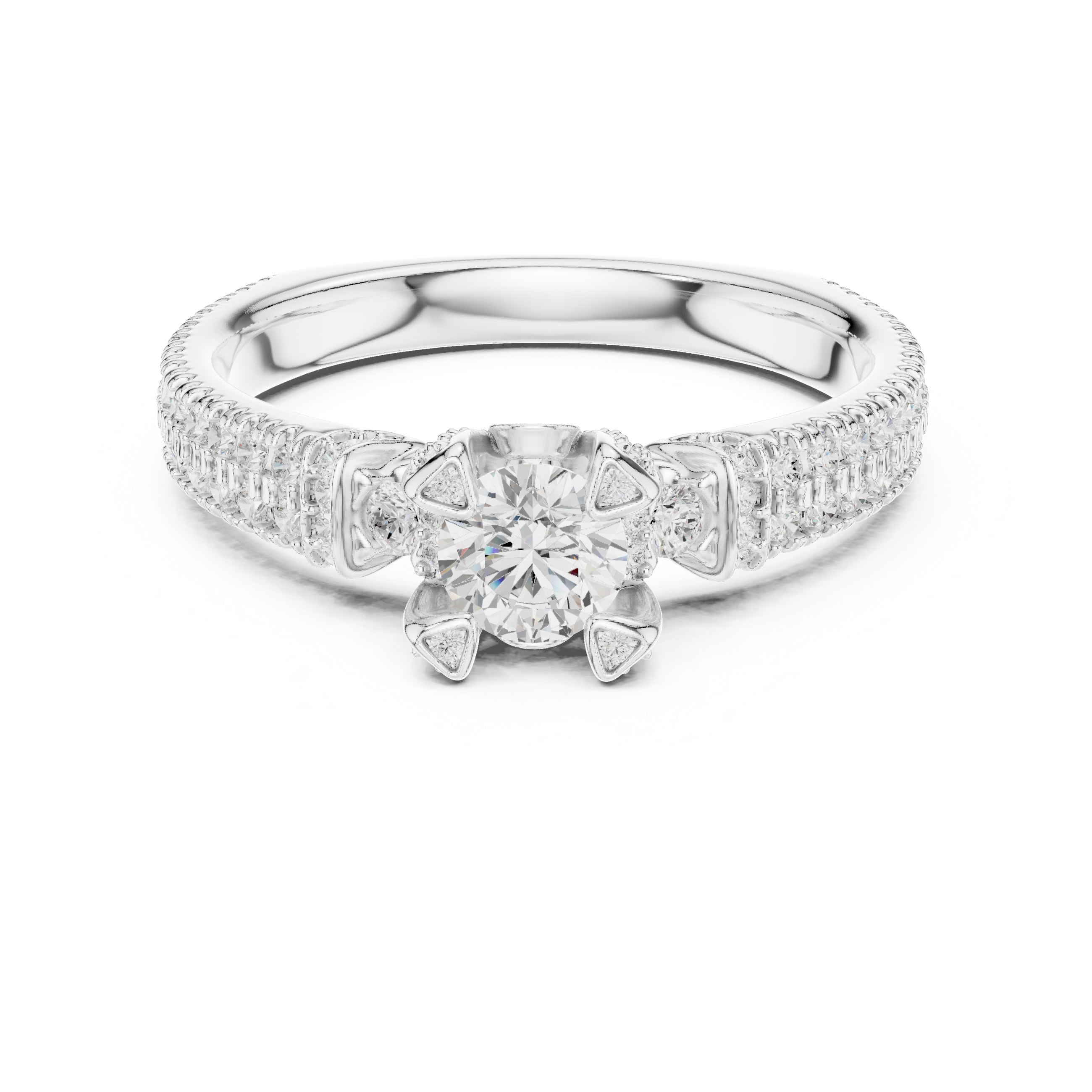 Round Brilliant Diamond Vintage Inspired Pavé Engagement Ring
