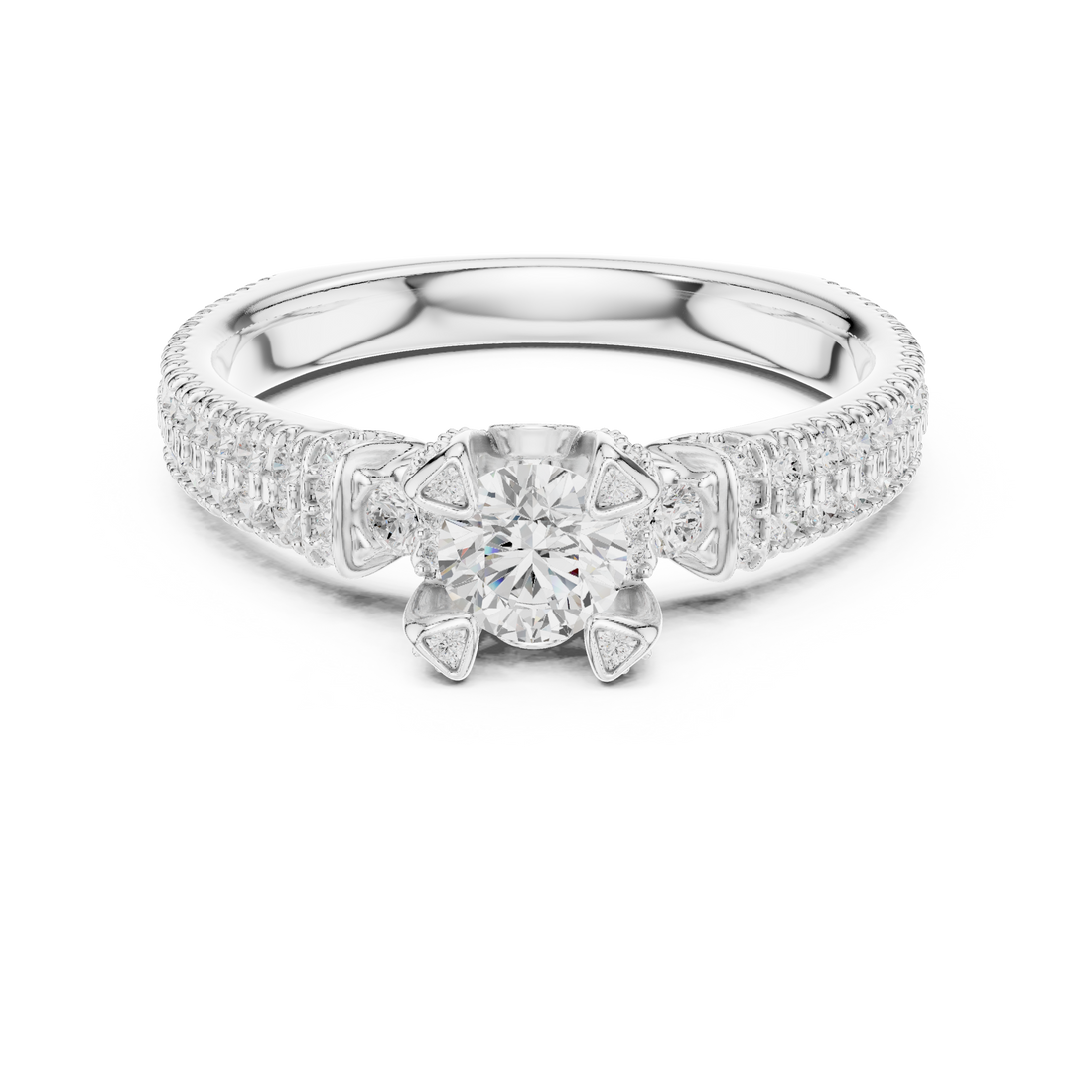Round Brilliant Diamond Vintage Inspired Pavé Engagement Ring