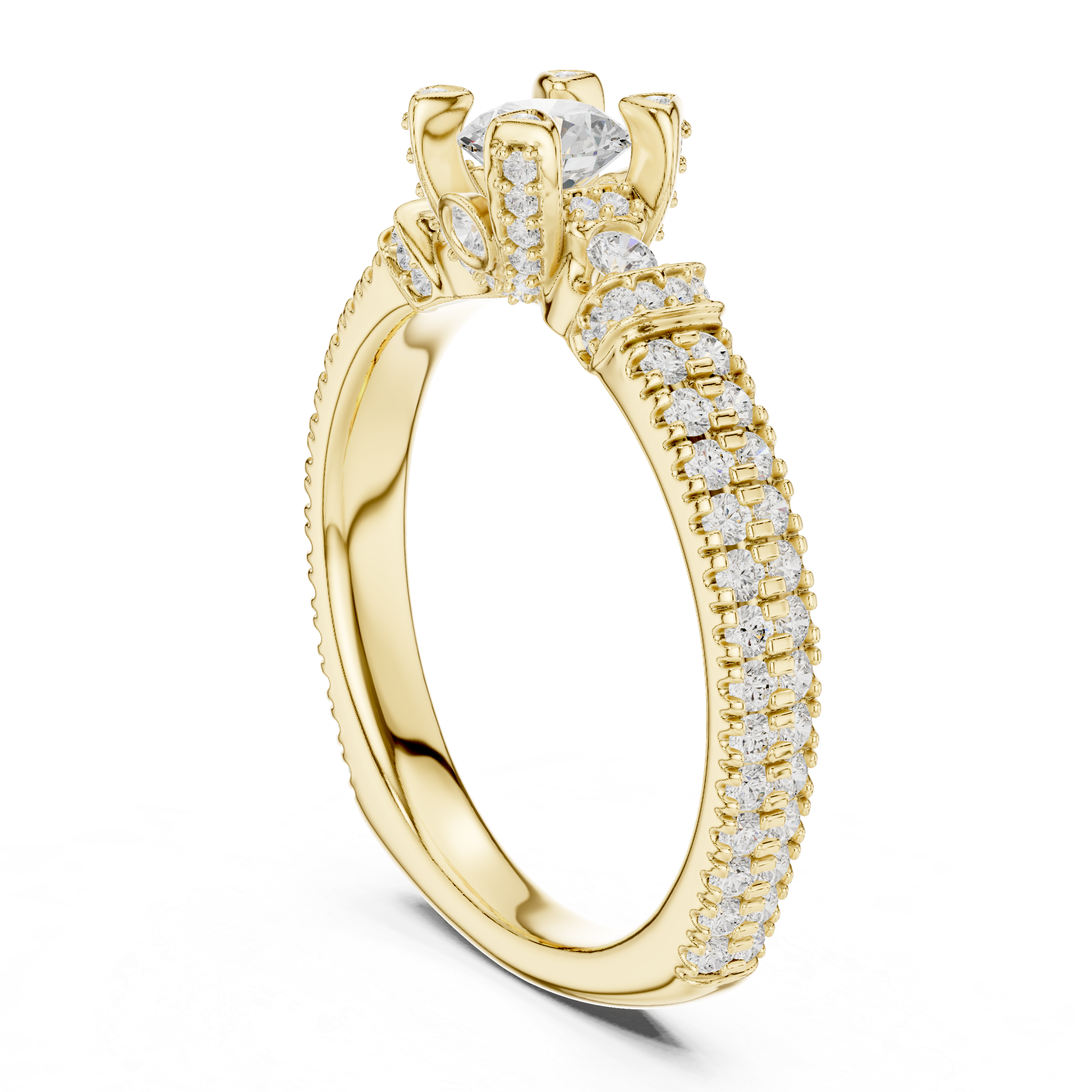 Round Brilliant Diamond Vintage Inspired Pavé Engagement Ring