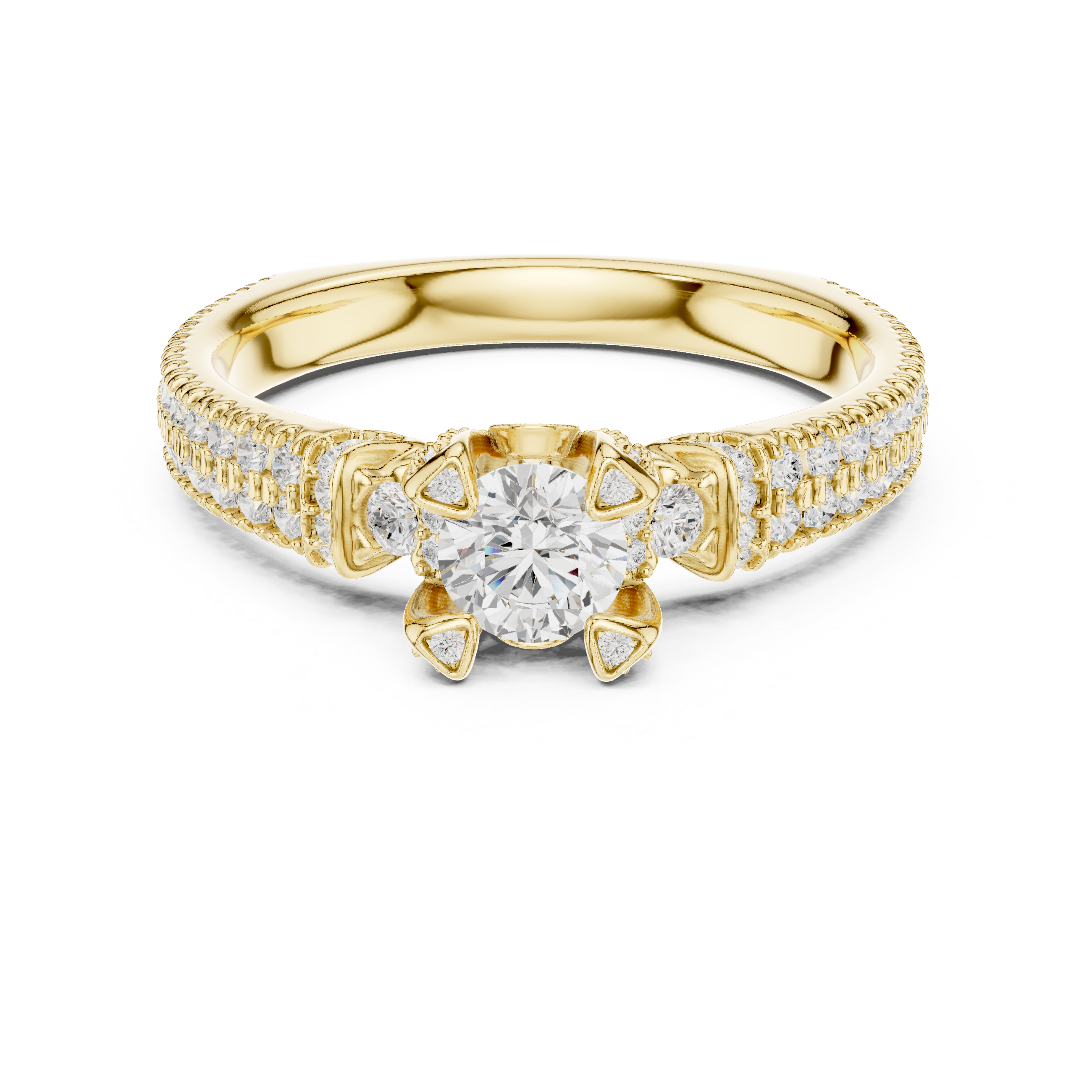 Round Brilliant Diamond Vintage Inspired Pavé Engagement Ring