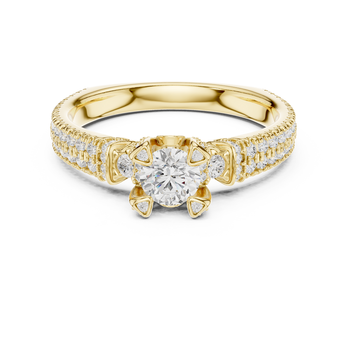 Round Brilliant Diamond Vintage Inspired Pavé Engagement Ring