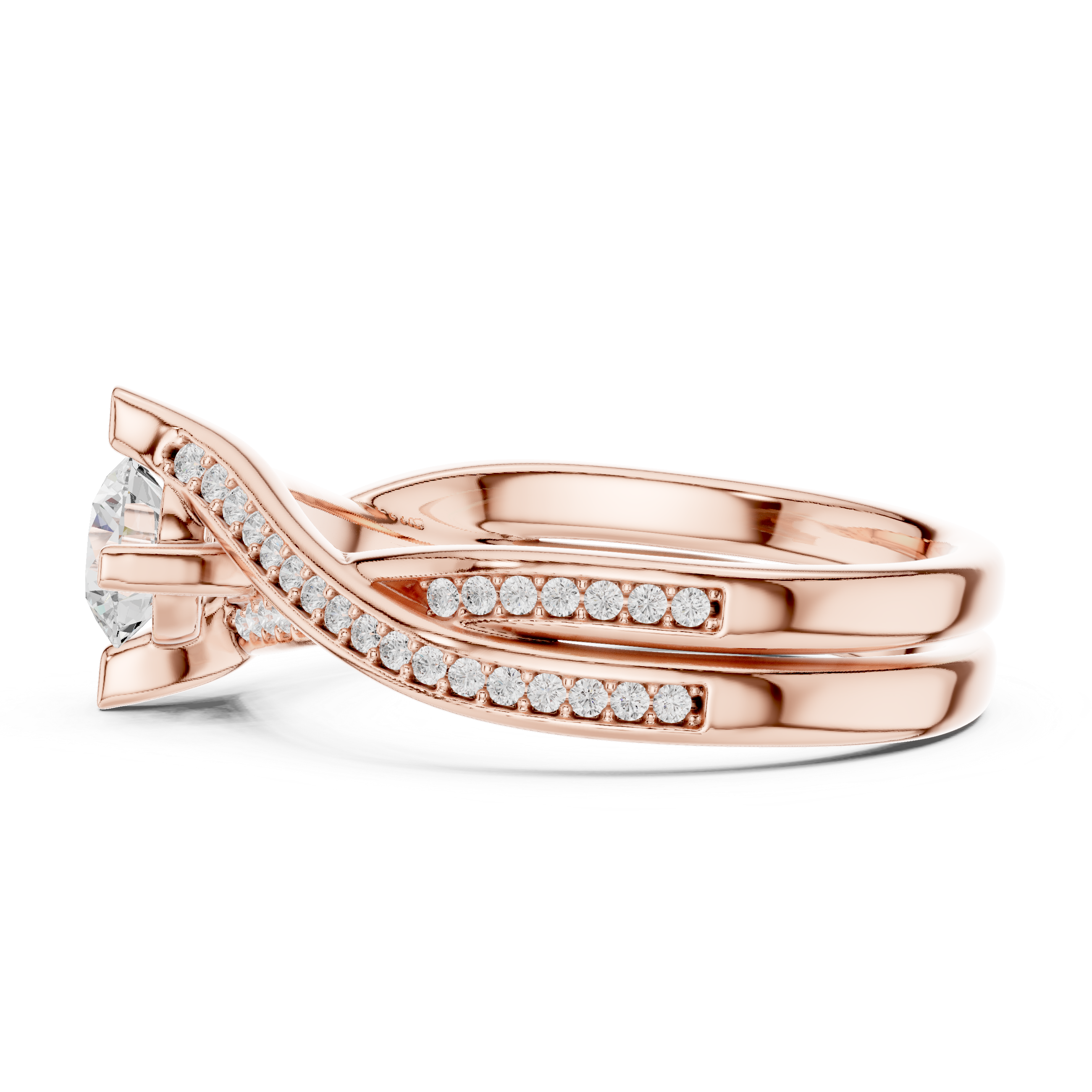 Round Brilliant Diamond Twist Bypass Pavé Engagement Ring