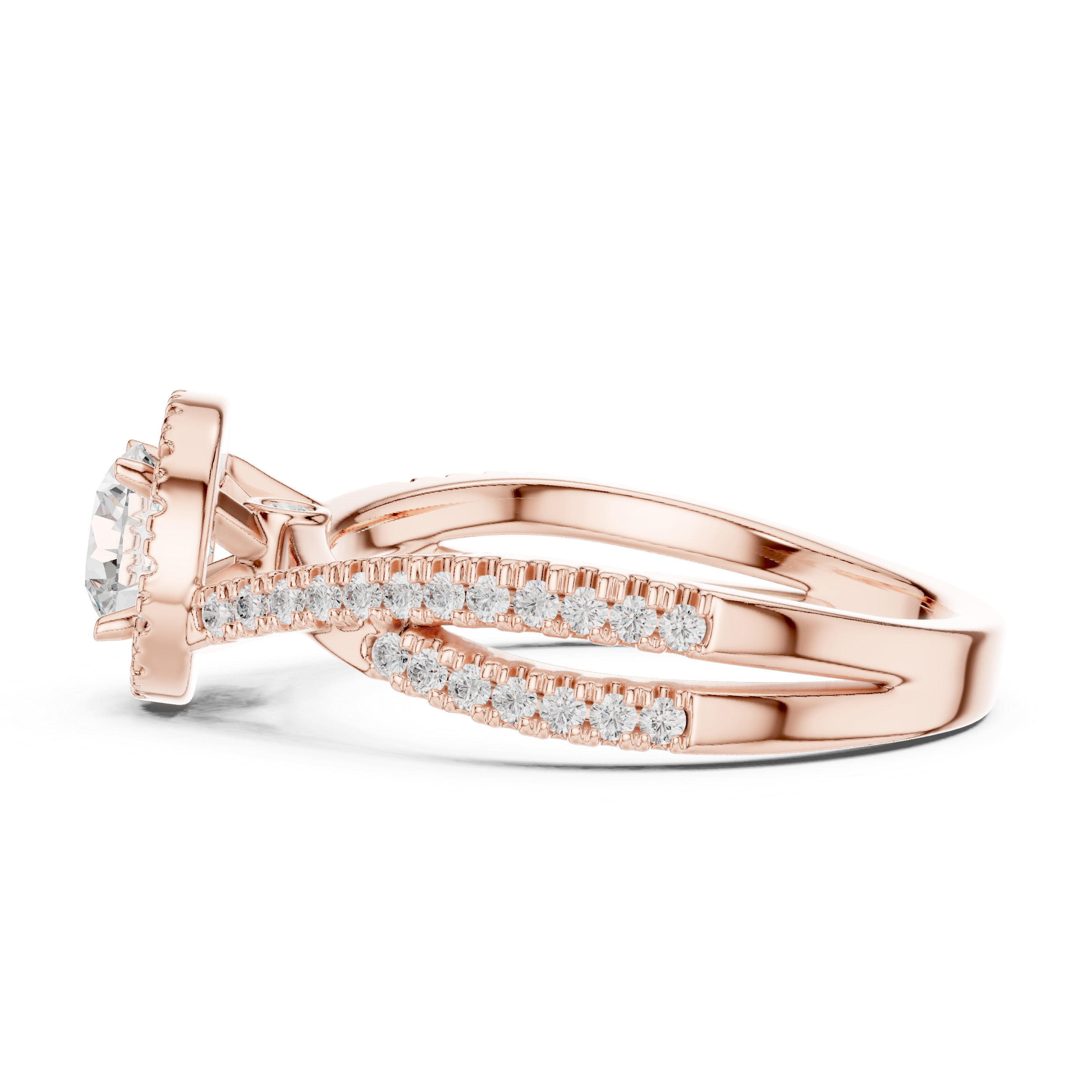 Round Brilliant Diamond Twist Split Shank Pavé Solitaire Engagement Ring