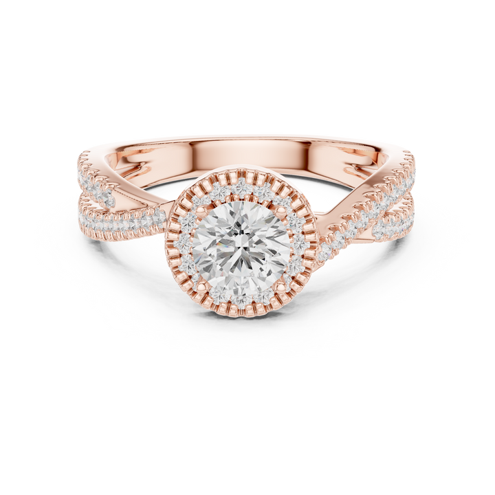Round Brilliant Diamond Twist Split Shank Pavé Solitaire Engagement Ring