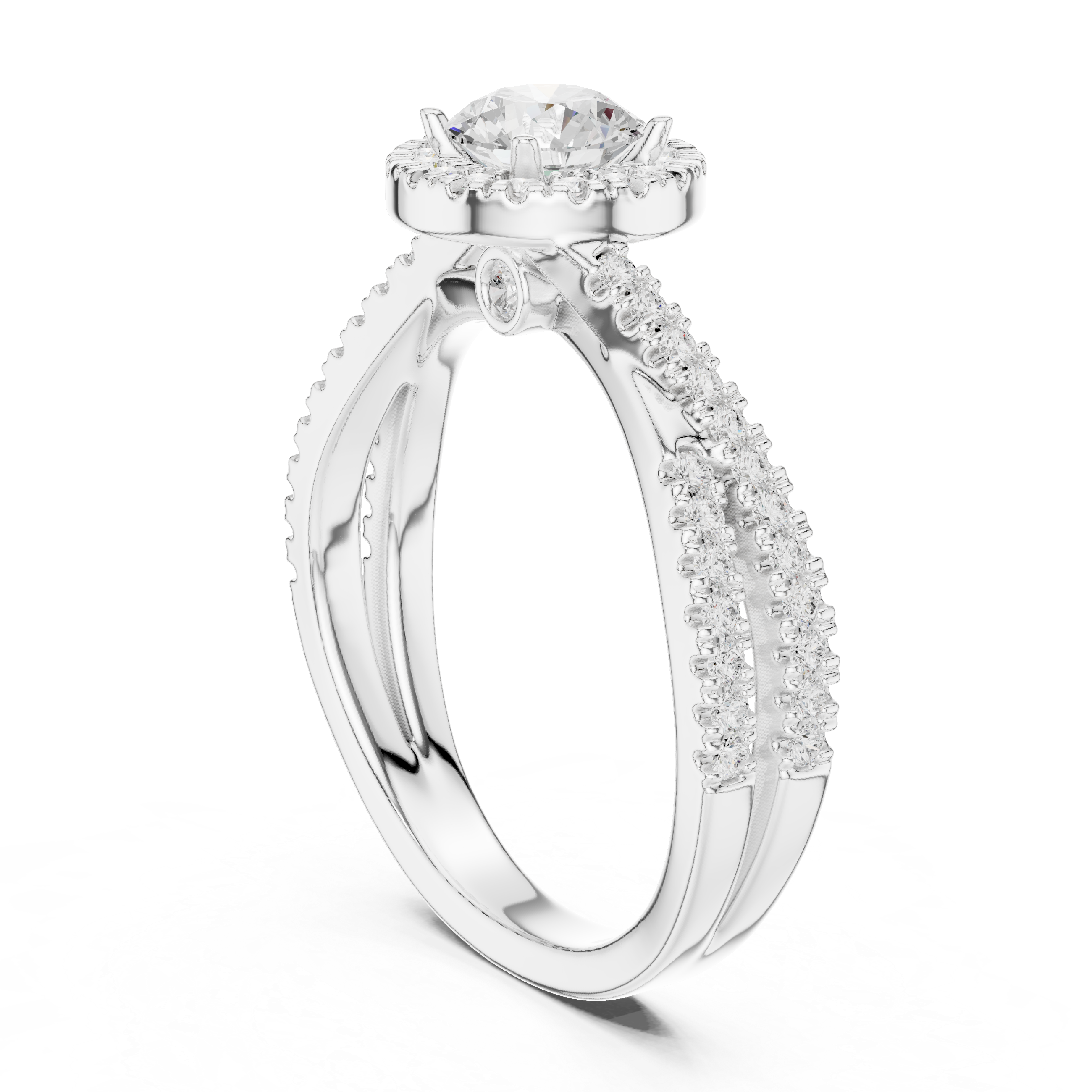 Round Brilliant Diamond Twist Split Shank Pavé Solitaire Engagement Ring