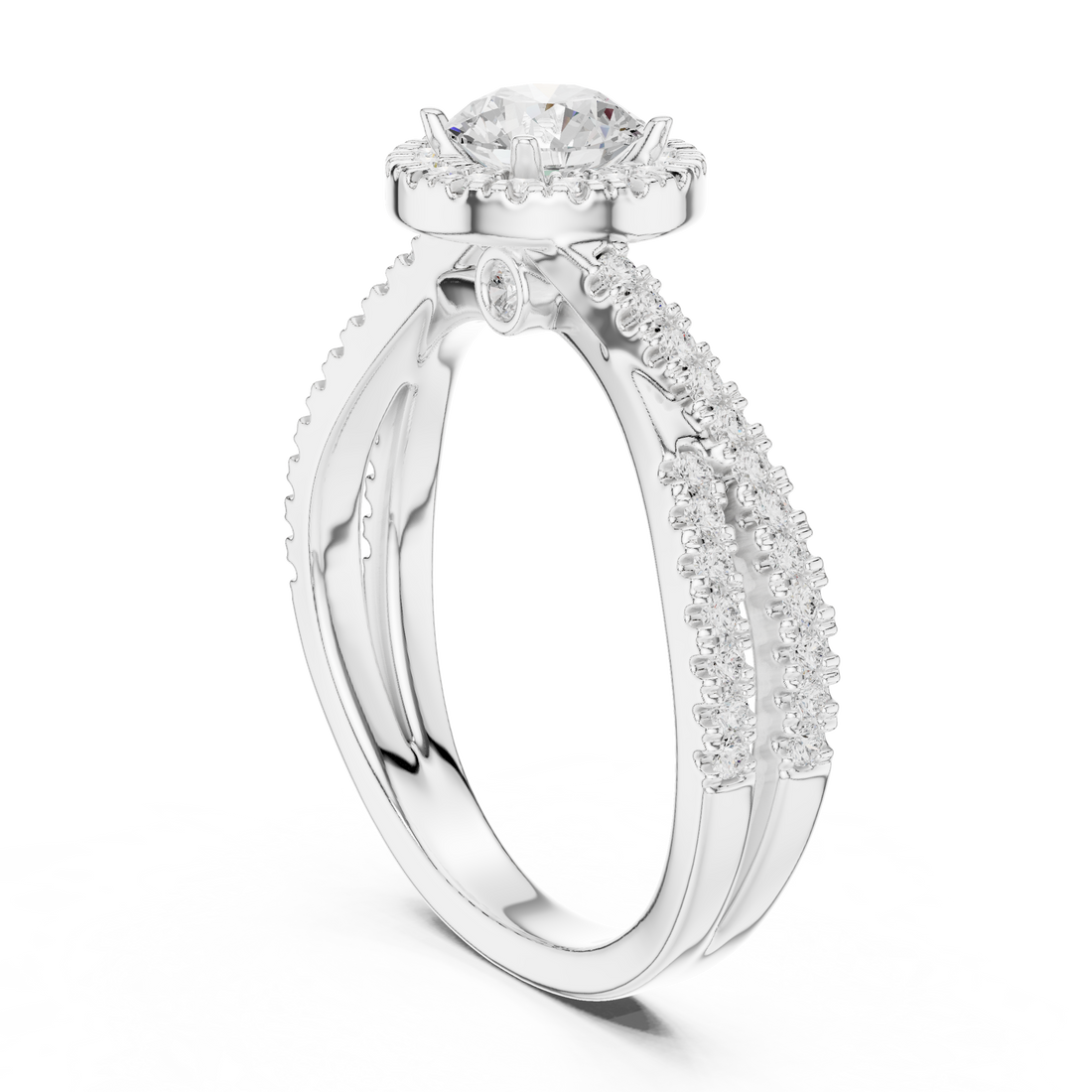 Round Brilliant Diamond Twist Split Shank Pavé Solitaire Engagement Ring
