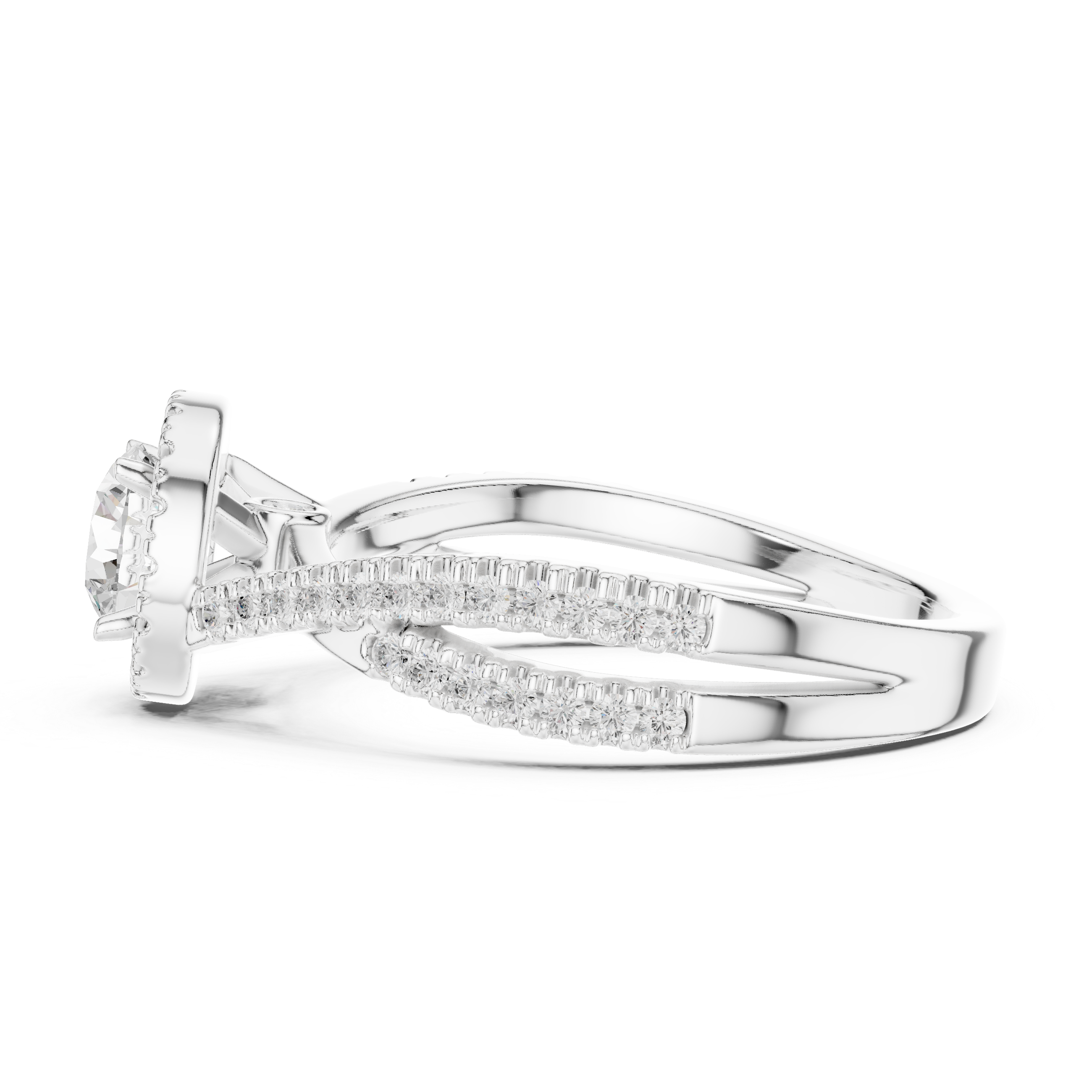 Round Brilliant Diamond Twist Split Shank Pavé Solitaire Engagement Ring