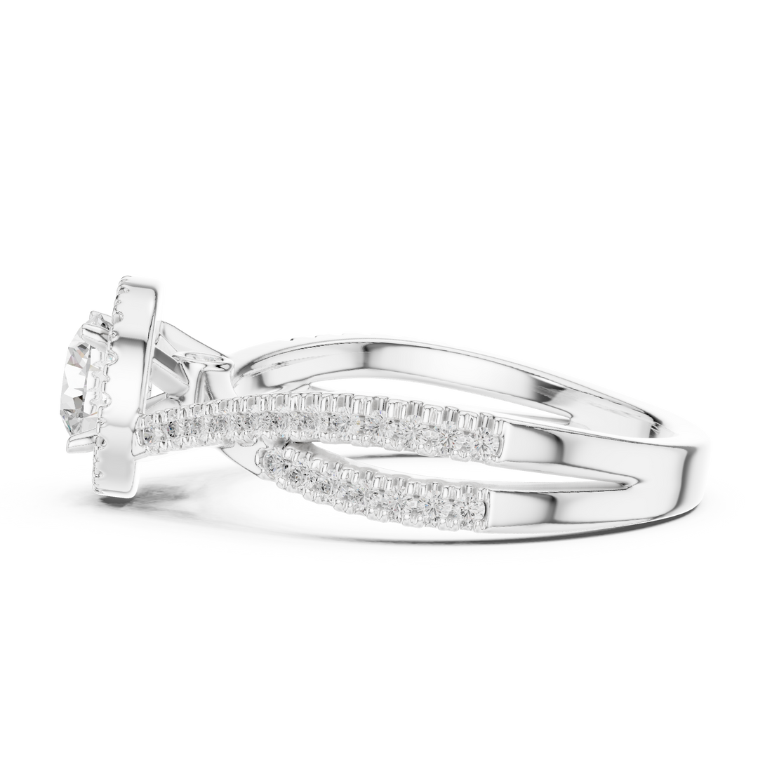 Round Brilliant Diamond Twist Split Shank Pavé Solitaire Engagement Ring