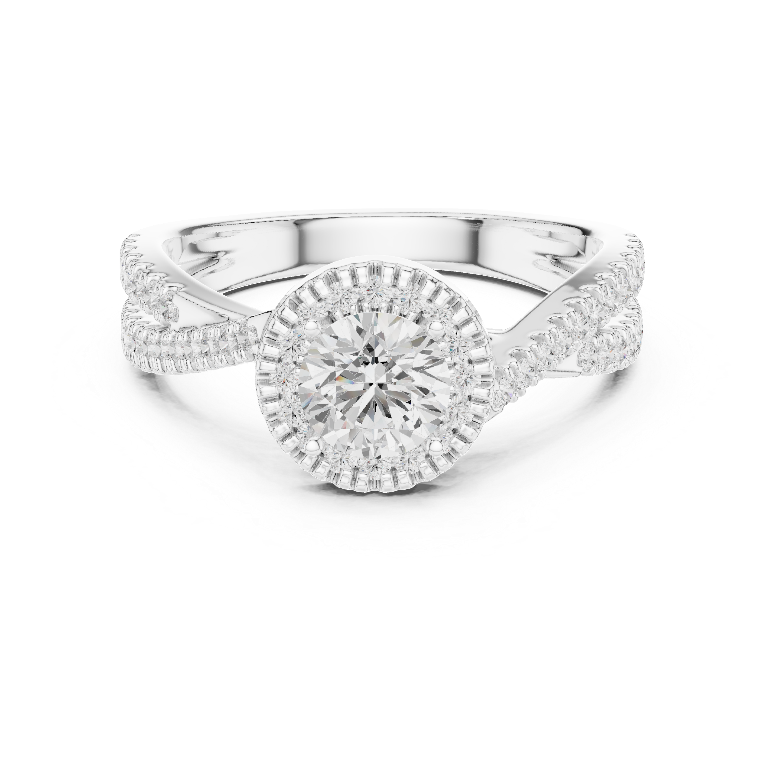 Round Brilliant Diamond Twist Split Shank Pavé Solitaire Engagement Ring