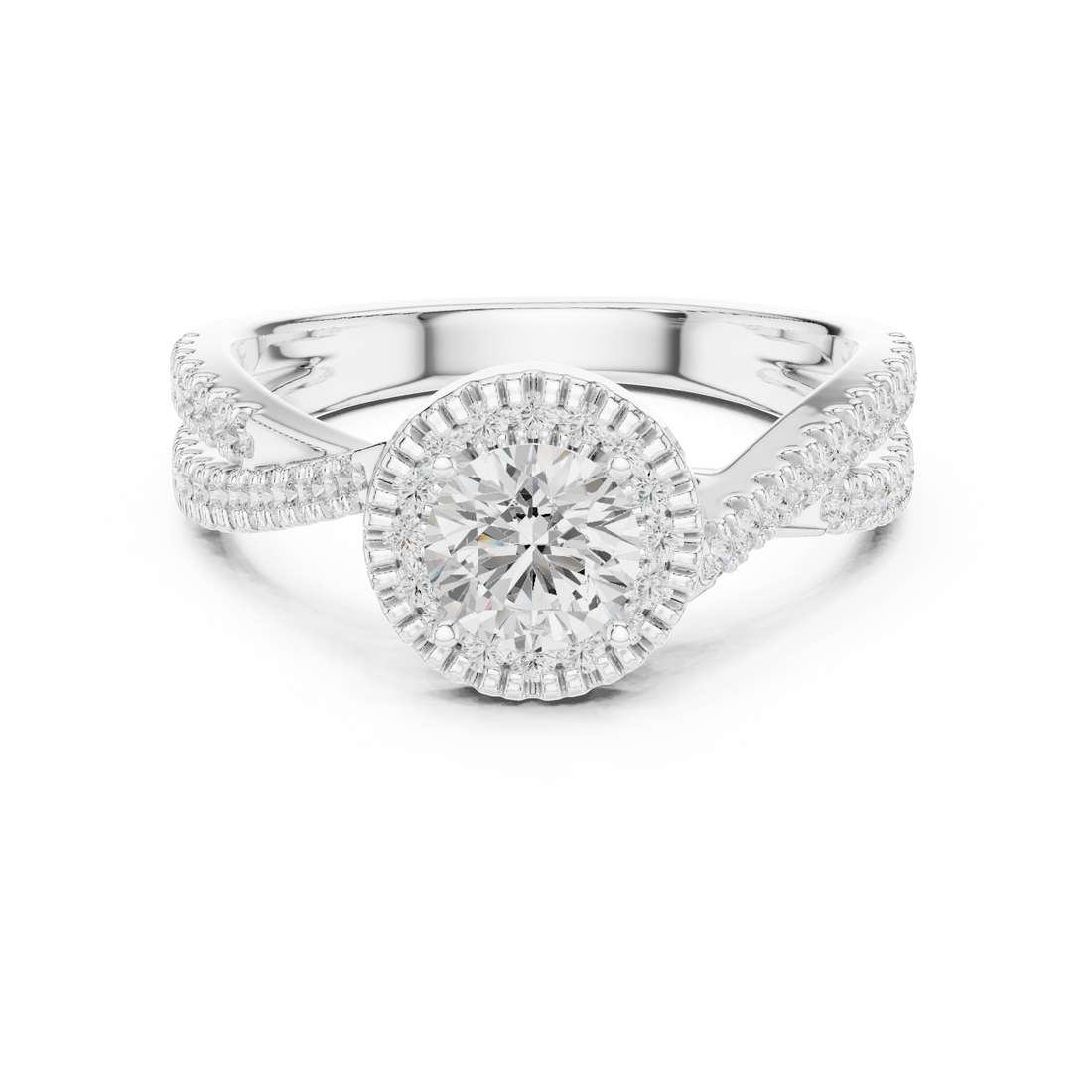 Round Brilliant Diamond Twist Split Shank Pavé Solitaire Engagement Ring