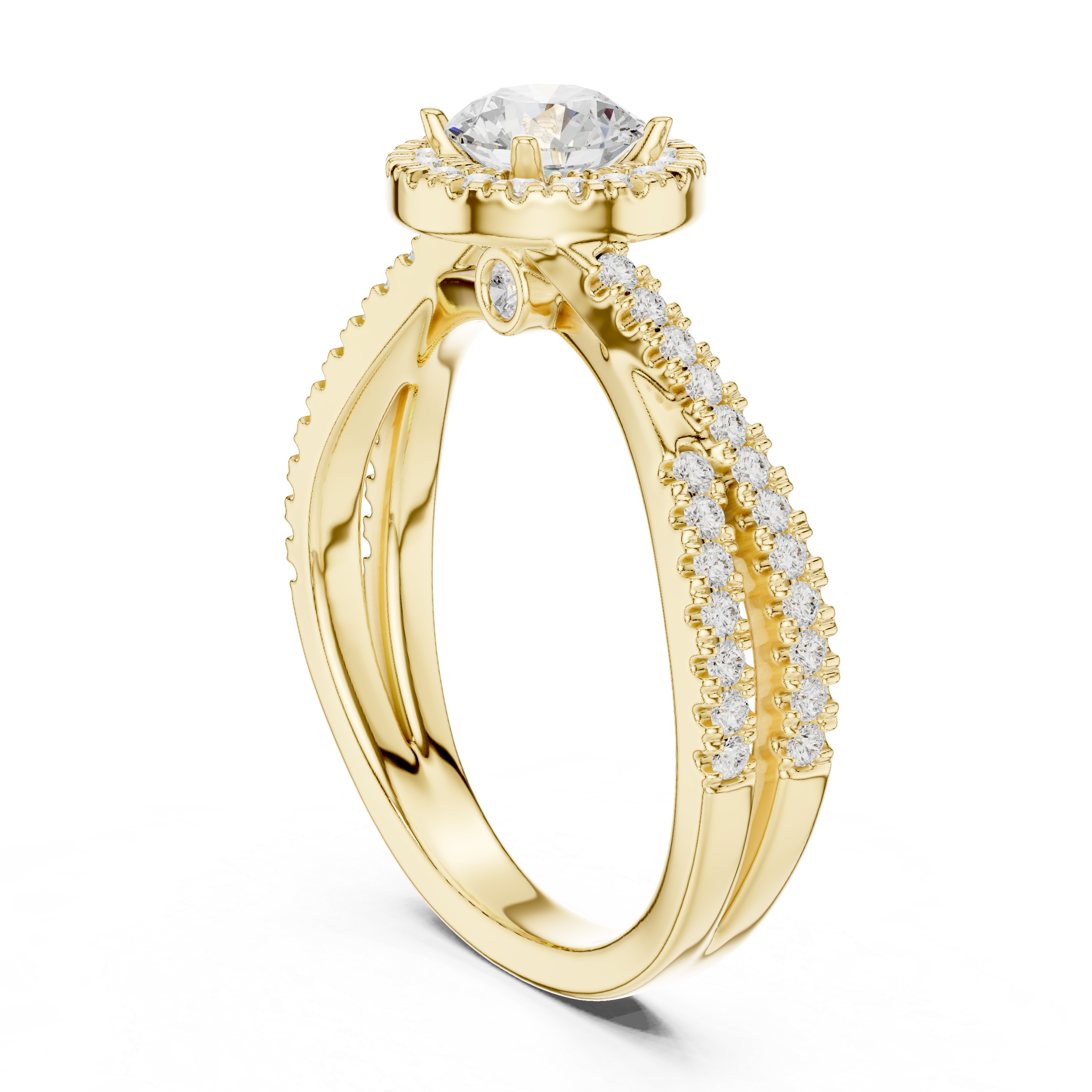 Round Brilliant Diamond Twist Split Shank Pavé Solitaire Engagement Ring