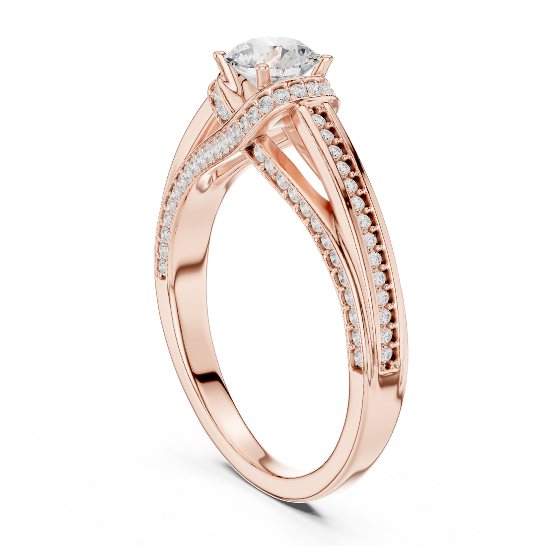 Round Brilliant Diamond Pavé Split Shank Side Stone Engagement Ring