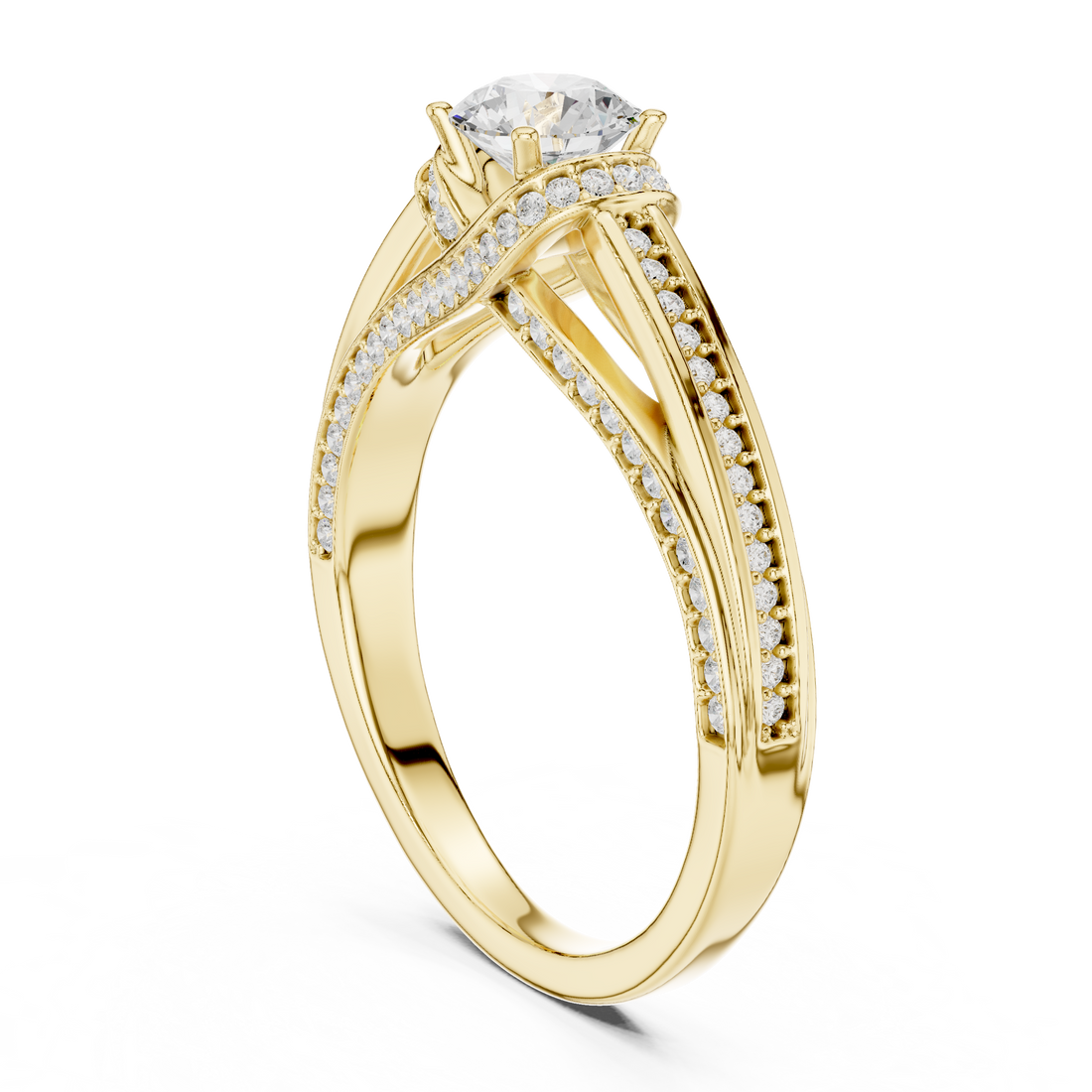 Round Brilliant Diamond Pavé Split Shank Side Stone Engagement Ring