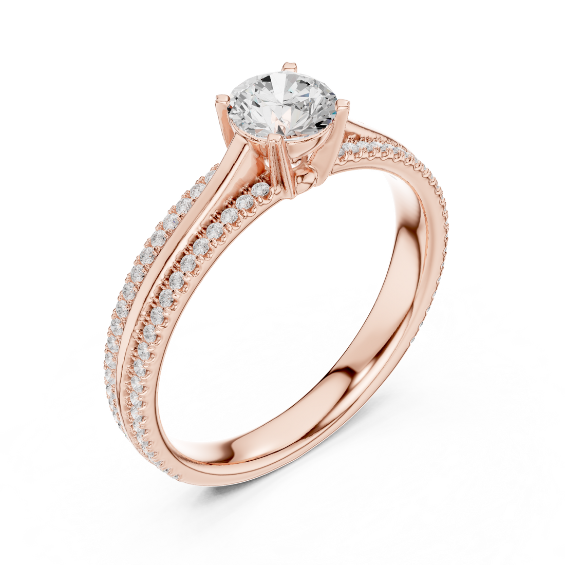 Round Brilliant Diamond Solitaire with Double Row Pavé Band