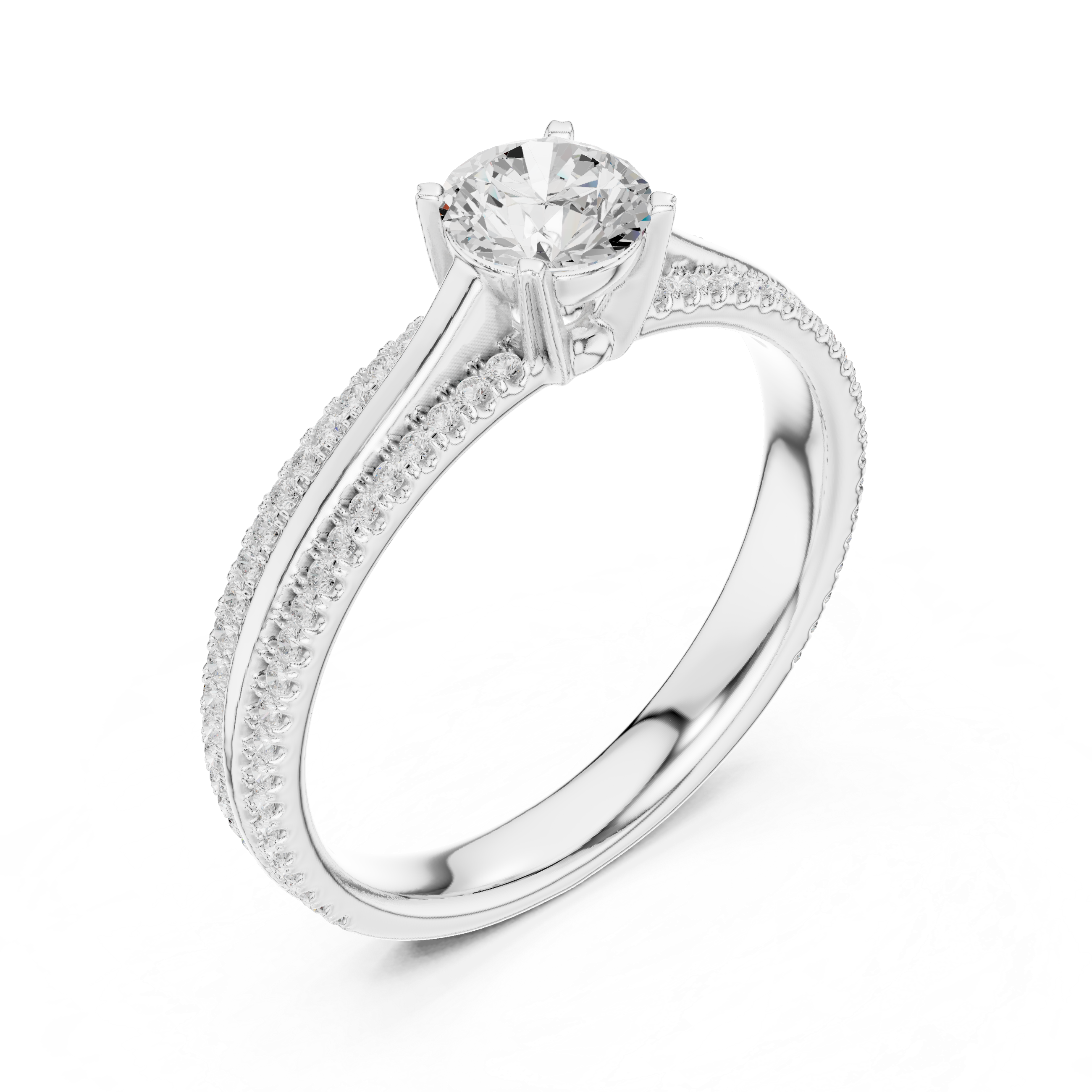 Round Brilliant Diamond Solitaire with Double Row Pavé Band