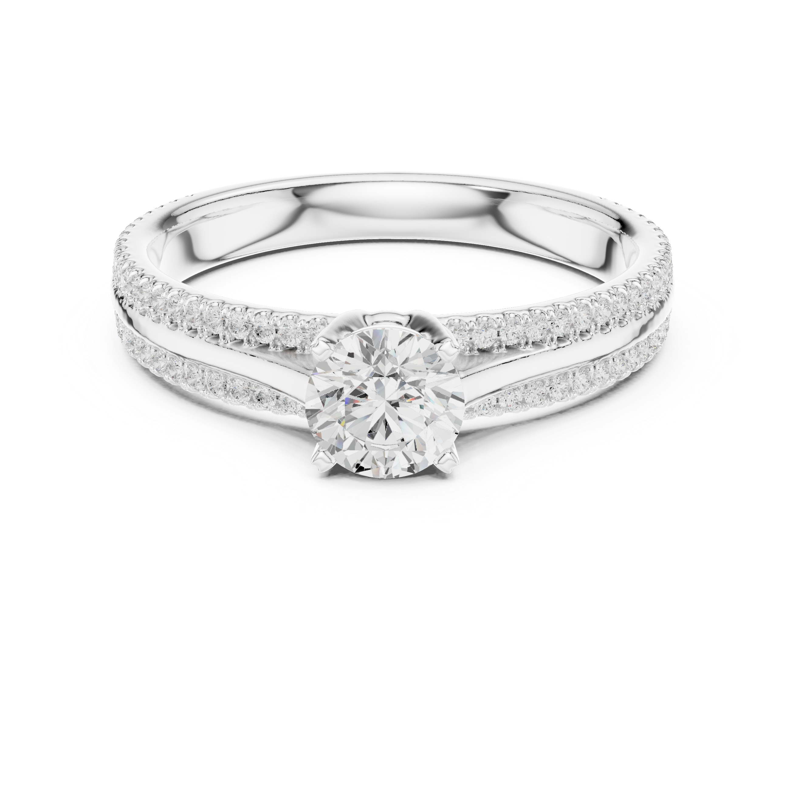 Round Brilliant Diamond Solitaire with Double Row Pavé Band