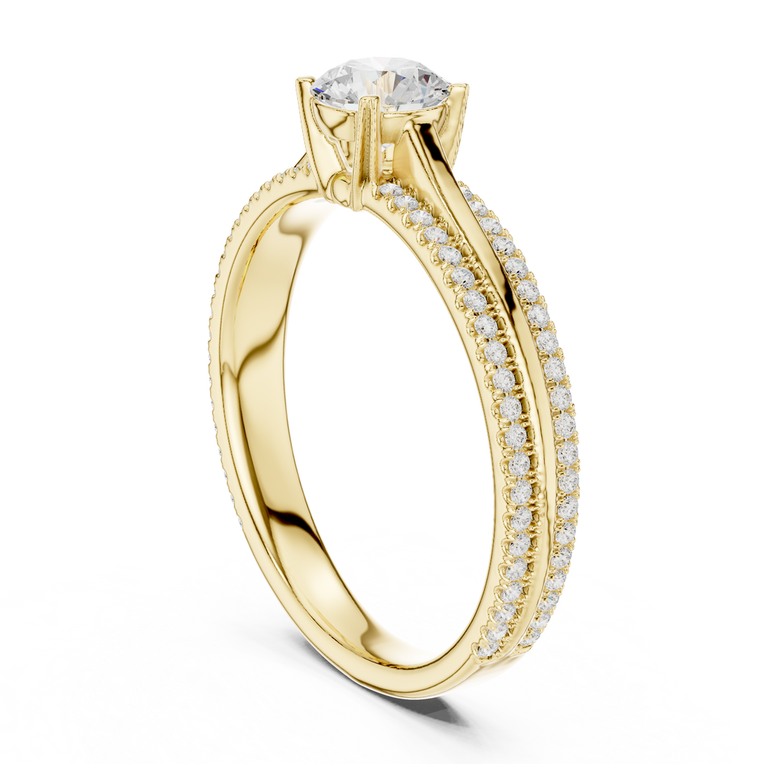 Round Brilliant Diamond Solitaire with Double Row Pavé Band
