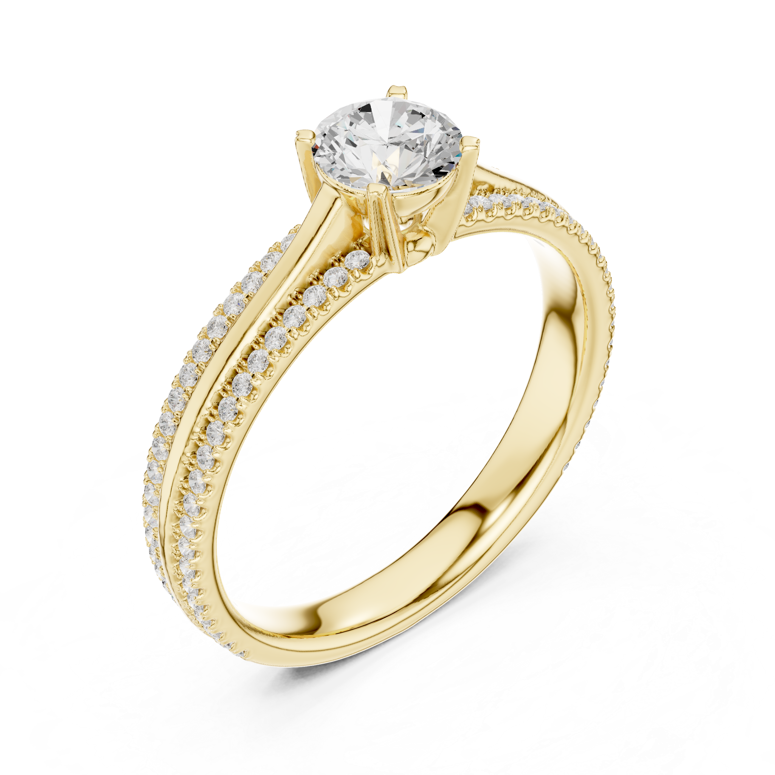 Round Brilliant Diamond Solitaire with Double Row Pavé Band