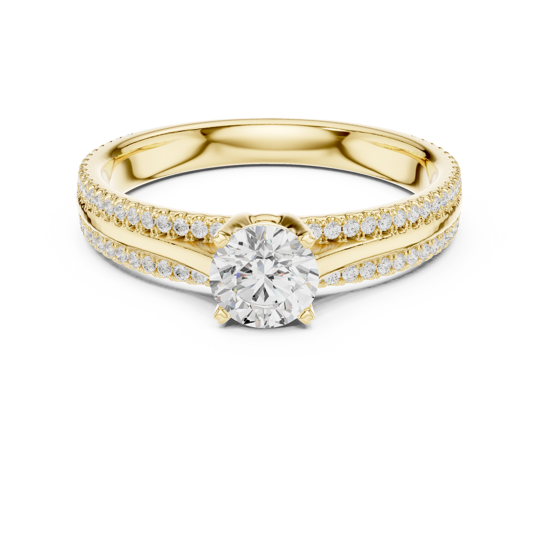 Round Brilliant Diamond Solitaire with Double Row Pavé Band
