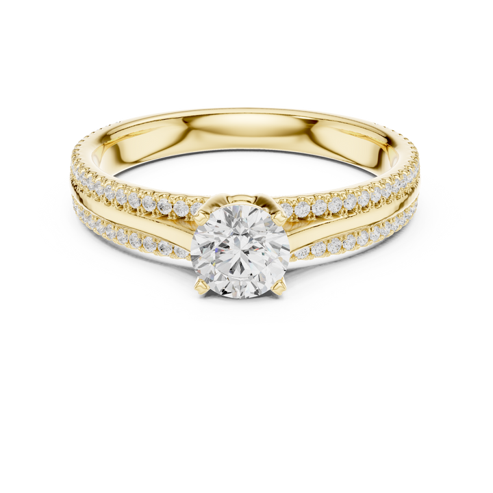 Round Brilliant Diamond Solitaire with Double Row Pavé Band