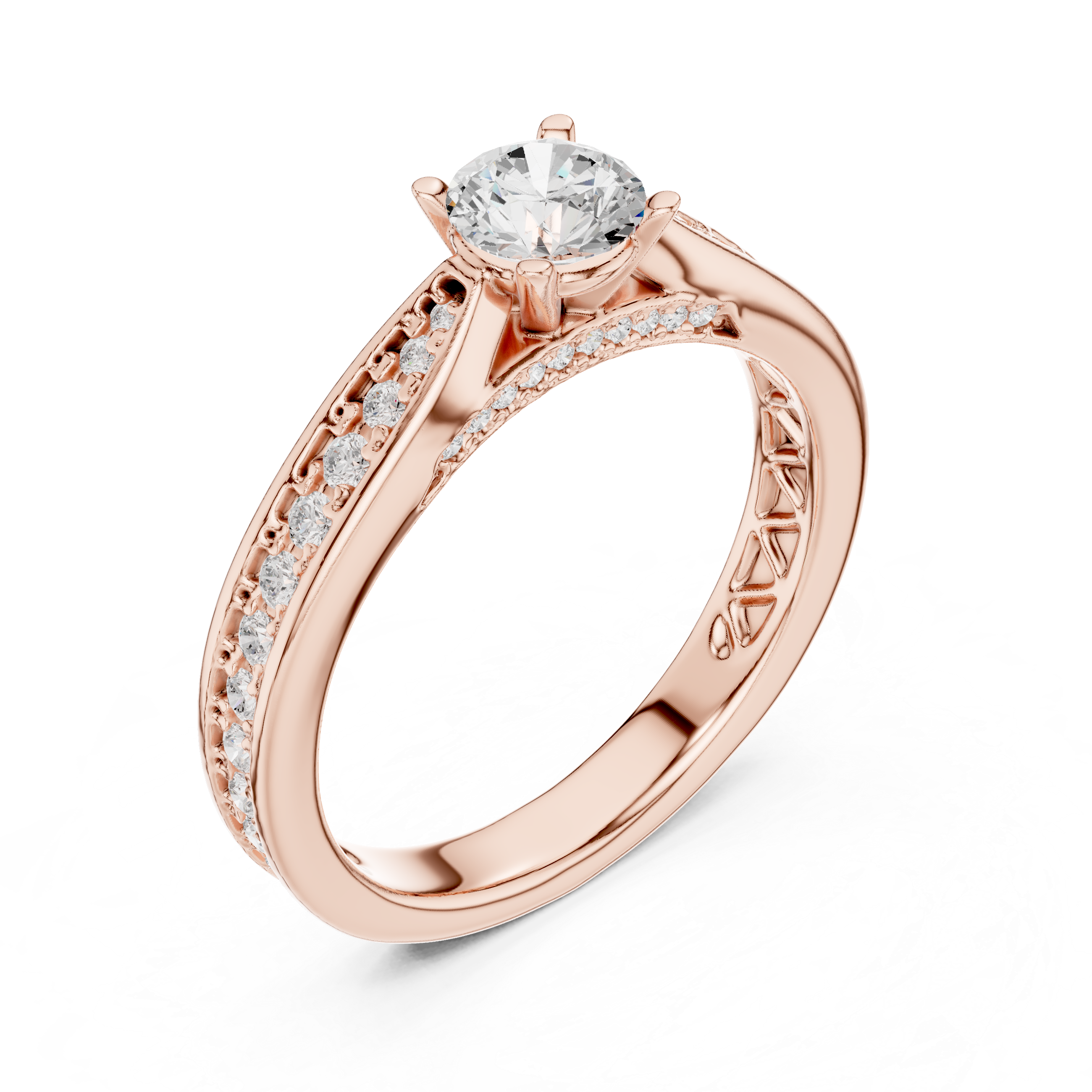 Round Brilliant Diamond Solitaire with Pavé Shoulder Bridal Ring
