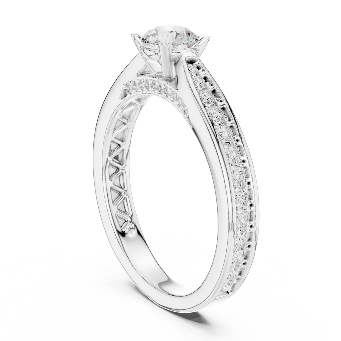 Round Brilliant Diamond Solitaire with Pavé Shoulder Bridal Ring