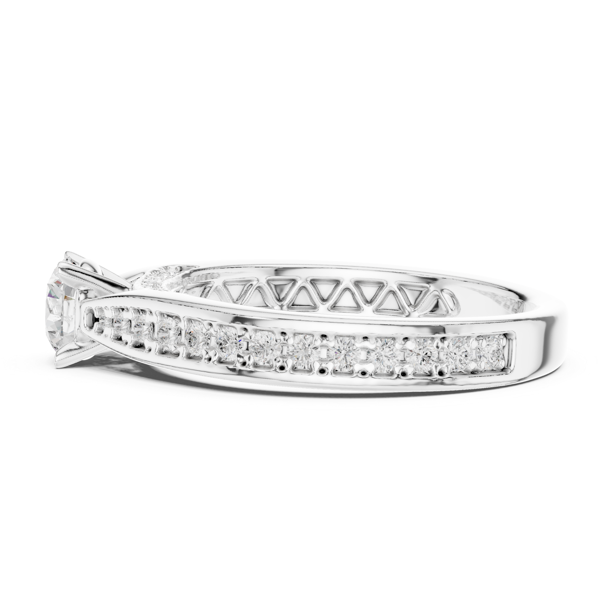 Round Brilliant Diamond Solitaire with Pavé Shoulder Bridal Ring