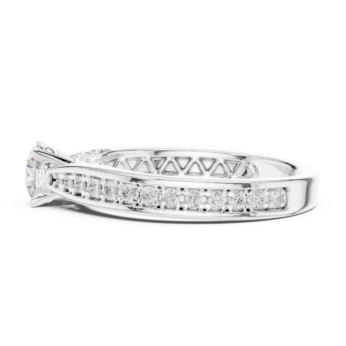 Round Brilliant Diamond Solitaire with Pavé Shoulder Bridal Ring