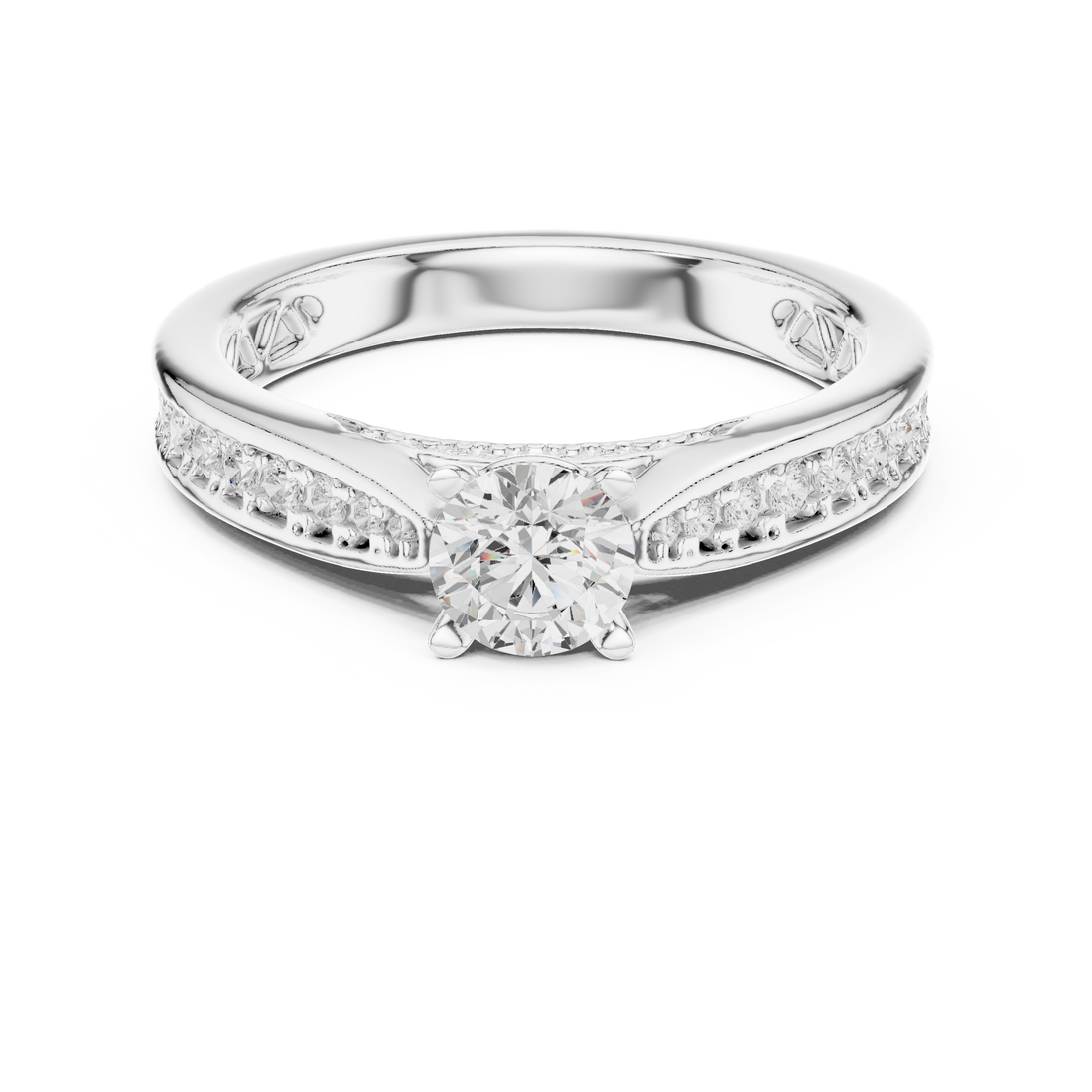 Round Brilliant Diamond Solitaire with Pavé Shoulder Bridal Ring