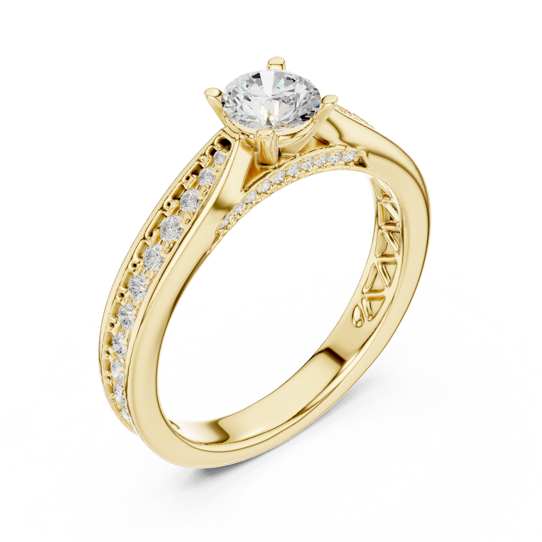 Round Brilliant Diamond Solitaire with Pavé Shoulder Bridal Ring