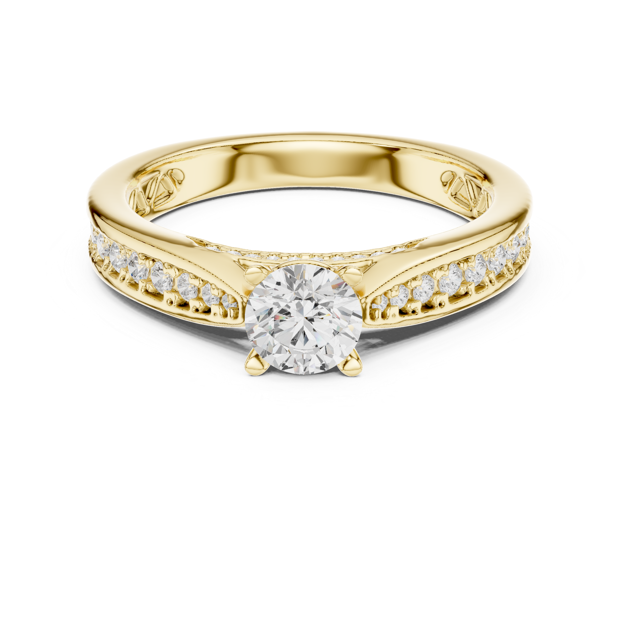 Round Brilliant Diamond Solitaire with Pavé Shoulder Bridal Ring