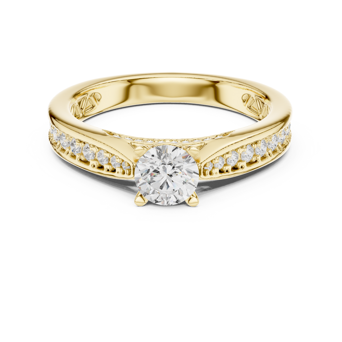 Round Brilliant Diamond Solitaire with Pavé Shoulder Bridal Ring