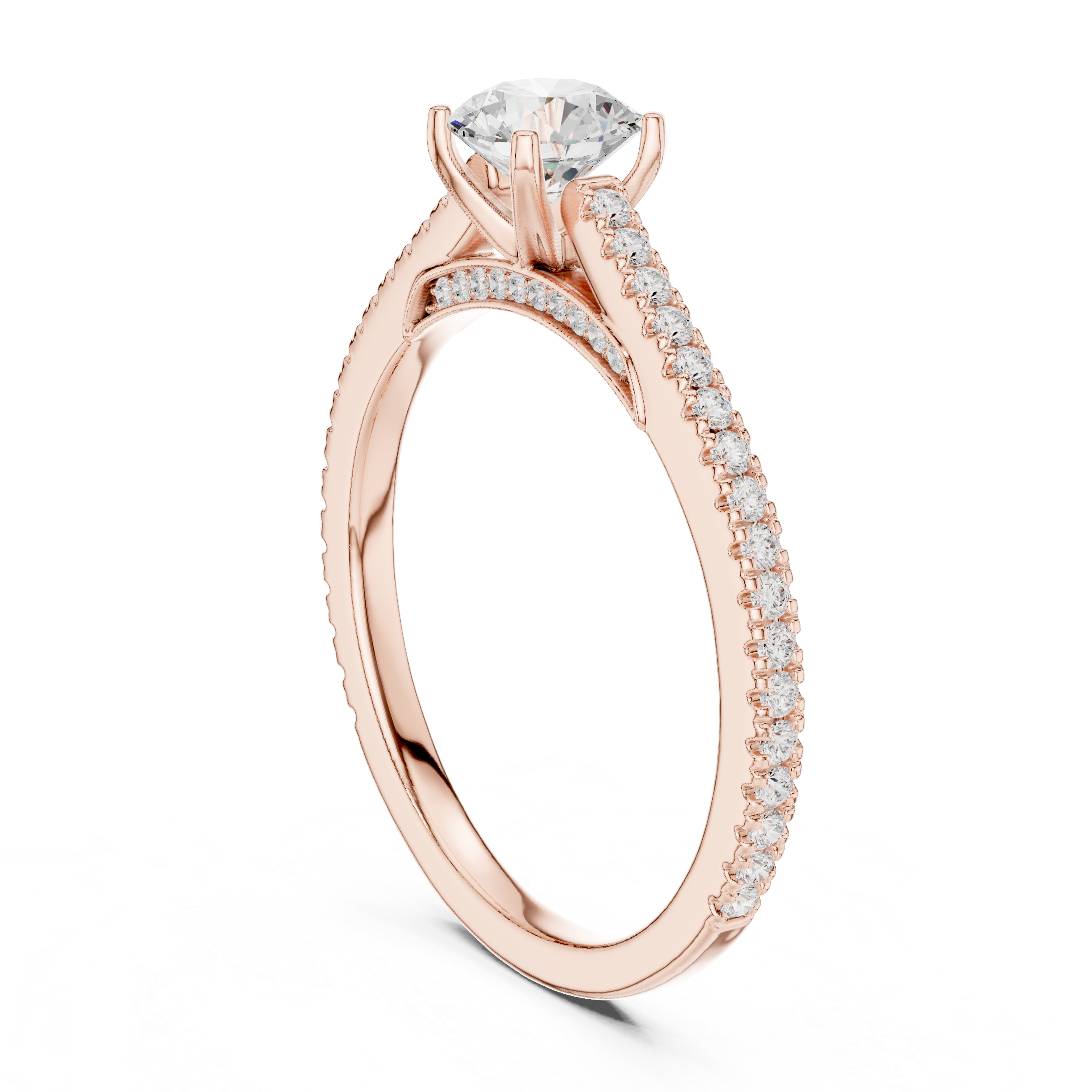 Round Brilliant Diamond Solitaire with Micro Pavé Shoulder Band