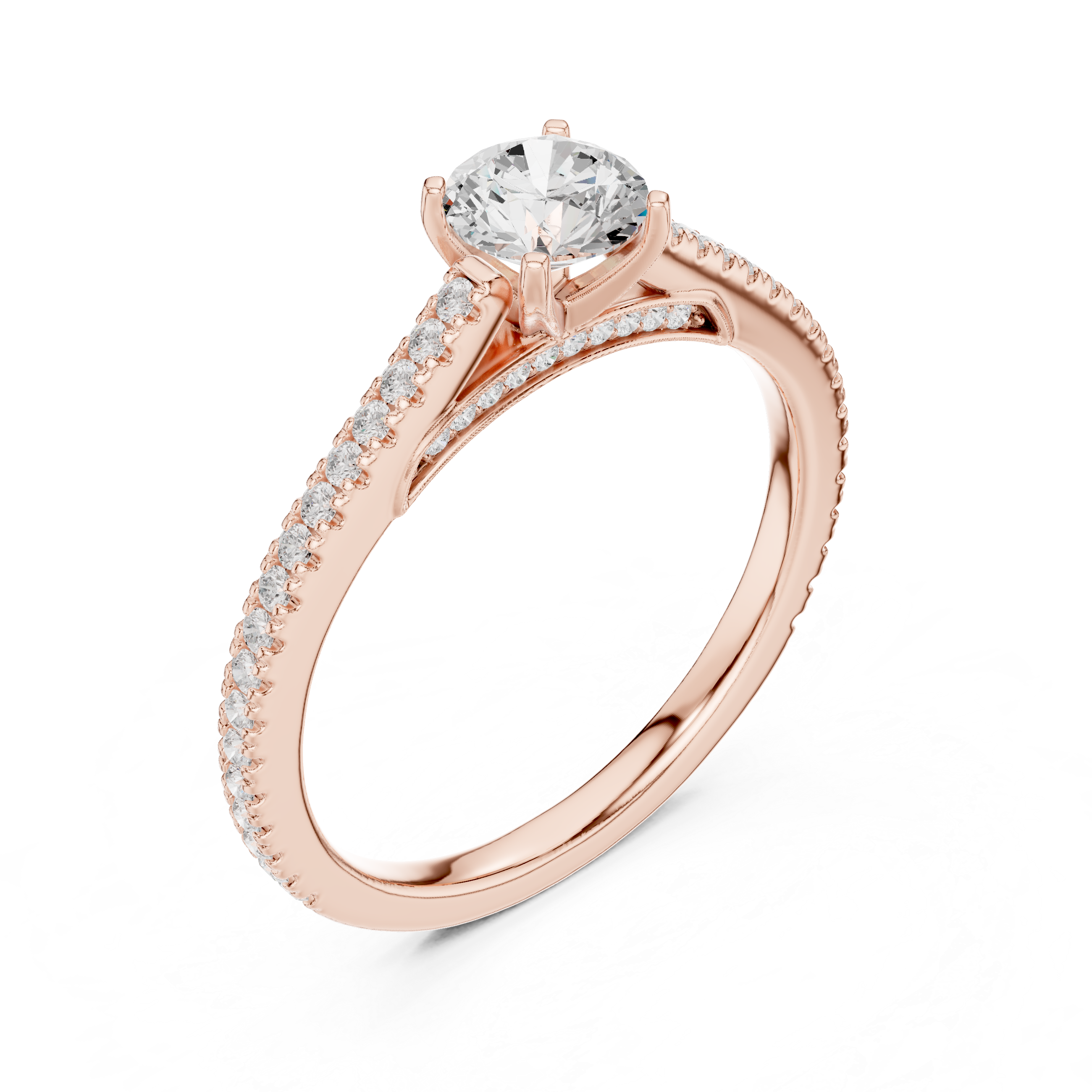 Round Brilliant Diamond Solitaire with Micro Pavé Shoulder Band