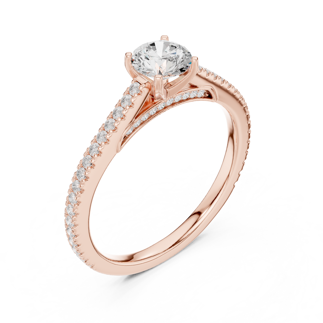 Round Brilliant Diamond Solitaire with Micro Pavé Shoulder Band