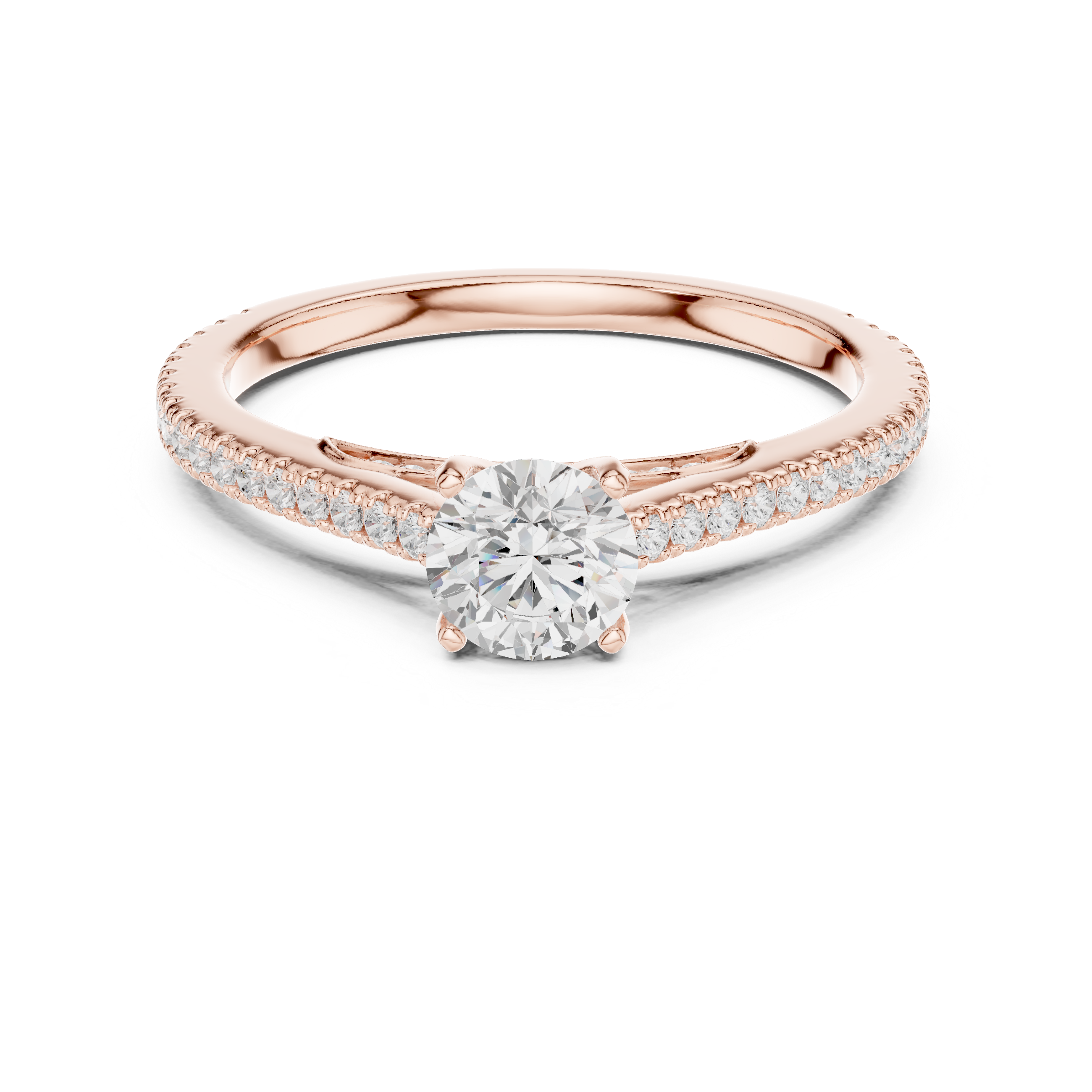 Round Brilliant Diamond Solitaire with Micro Pavé Shoulder Band