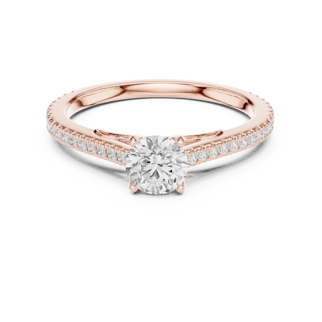 Round Brilliant Diamond Solitaire with Micro Pavé Shoulder Band