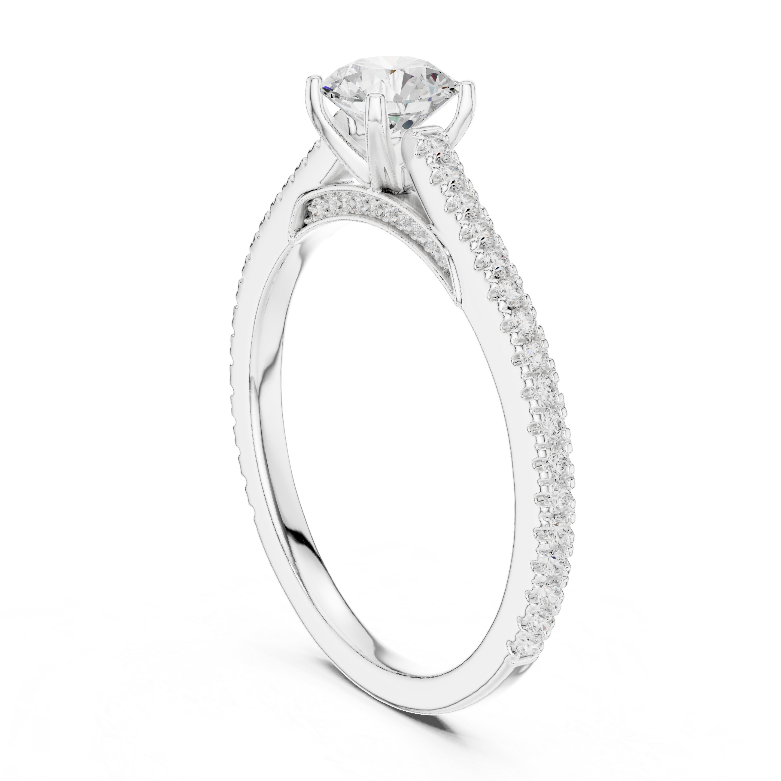 Round Brilliant Diamond Solitaire with Micro Pavé Shoulder Band