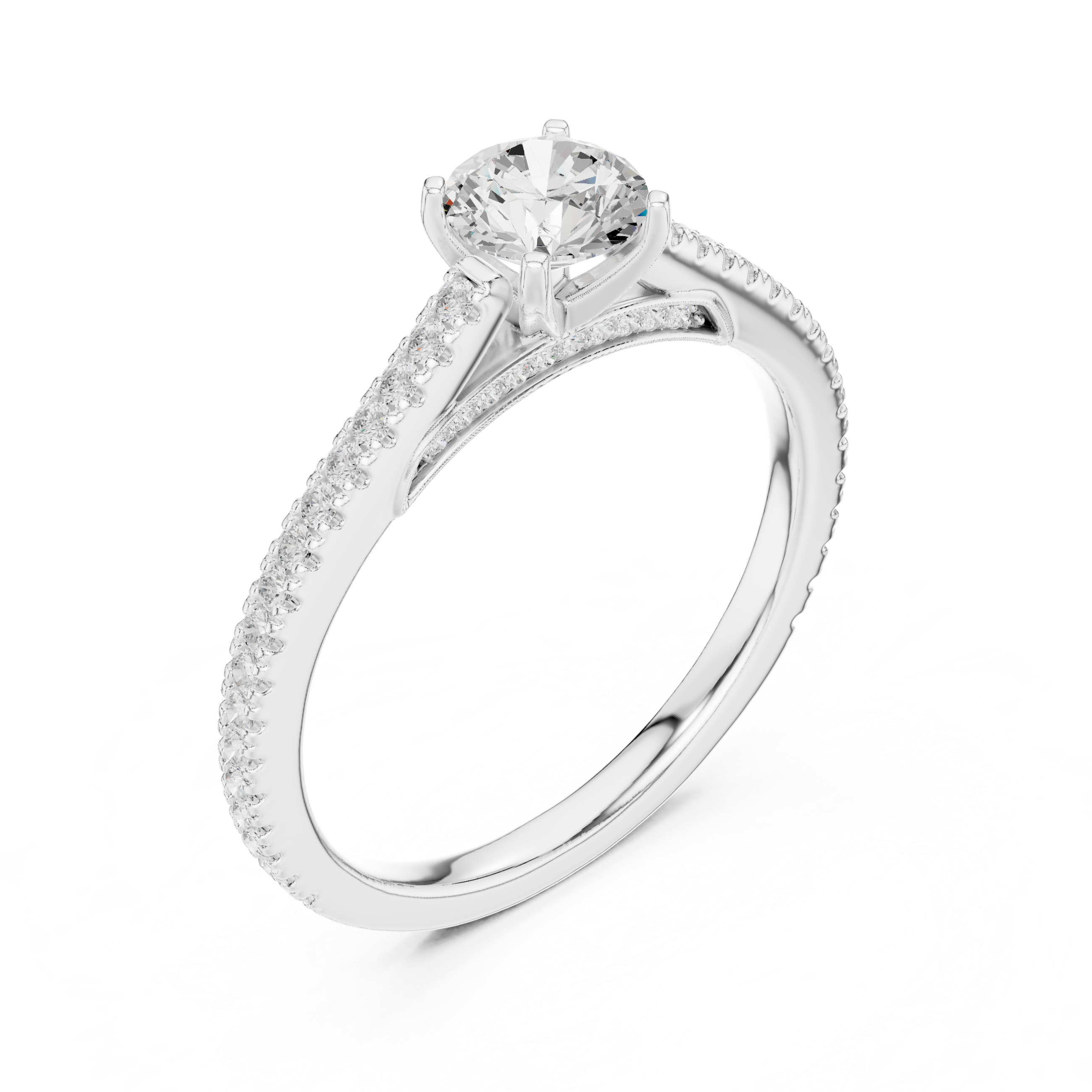 Round Brilliant Diamond Solitaire with Micro Pavé Shoulder Band