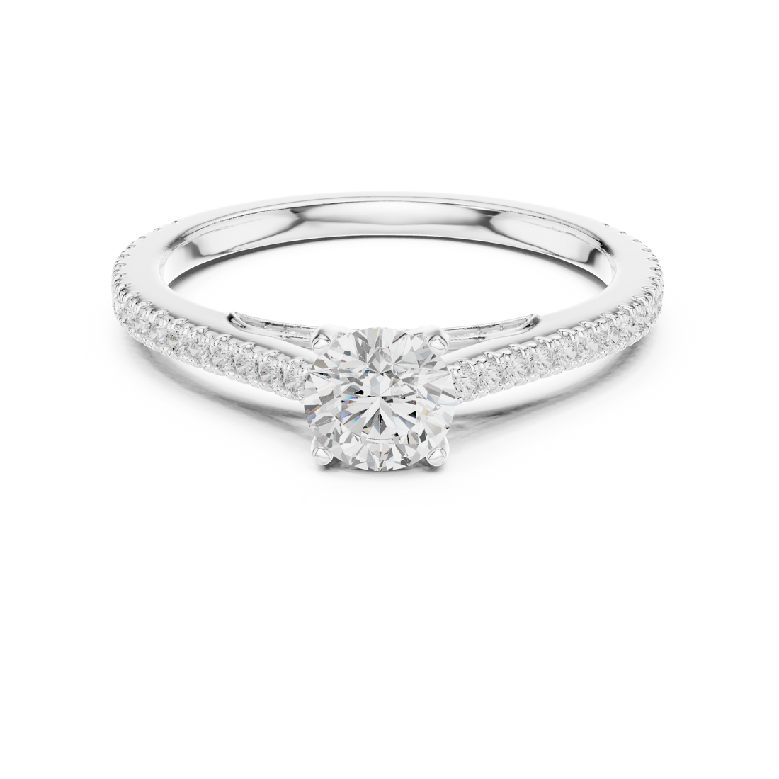 Round Brilliant Diamond Solitaire with Micro Pavé Shoulder Band