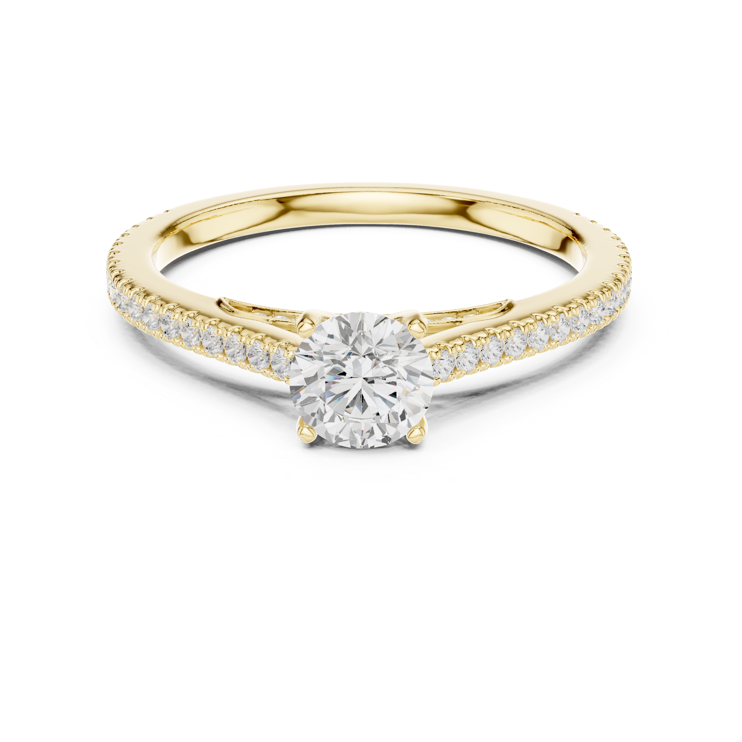 Round Brilliant Diamond Solitaire with Micro Pavé Shoulder Band