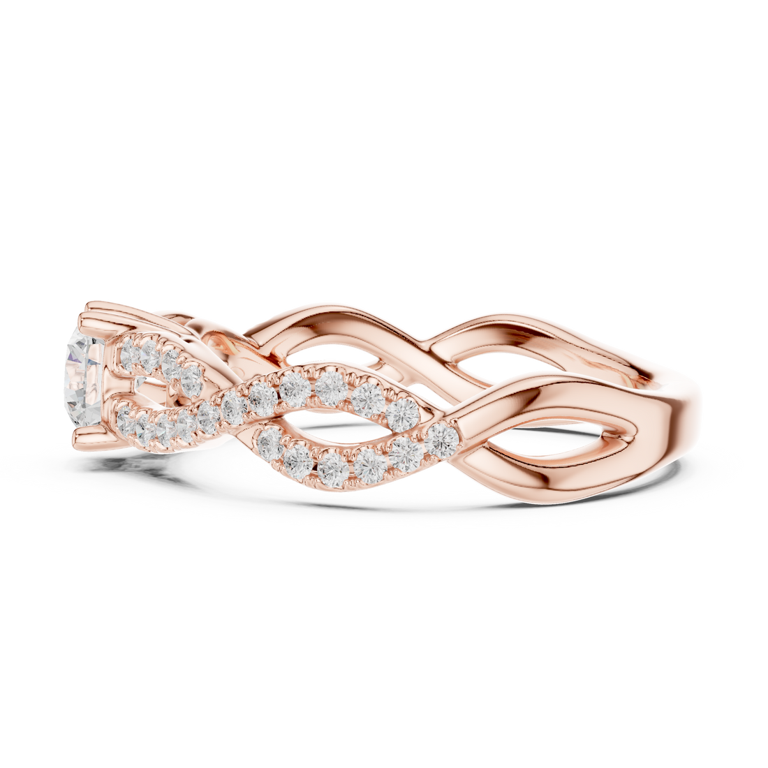 Round Brilliant Diamond Twist Pavé Split Shank Solitaire Engagement Ring Elegance