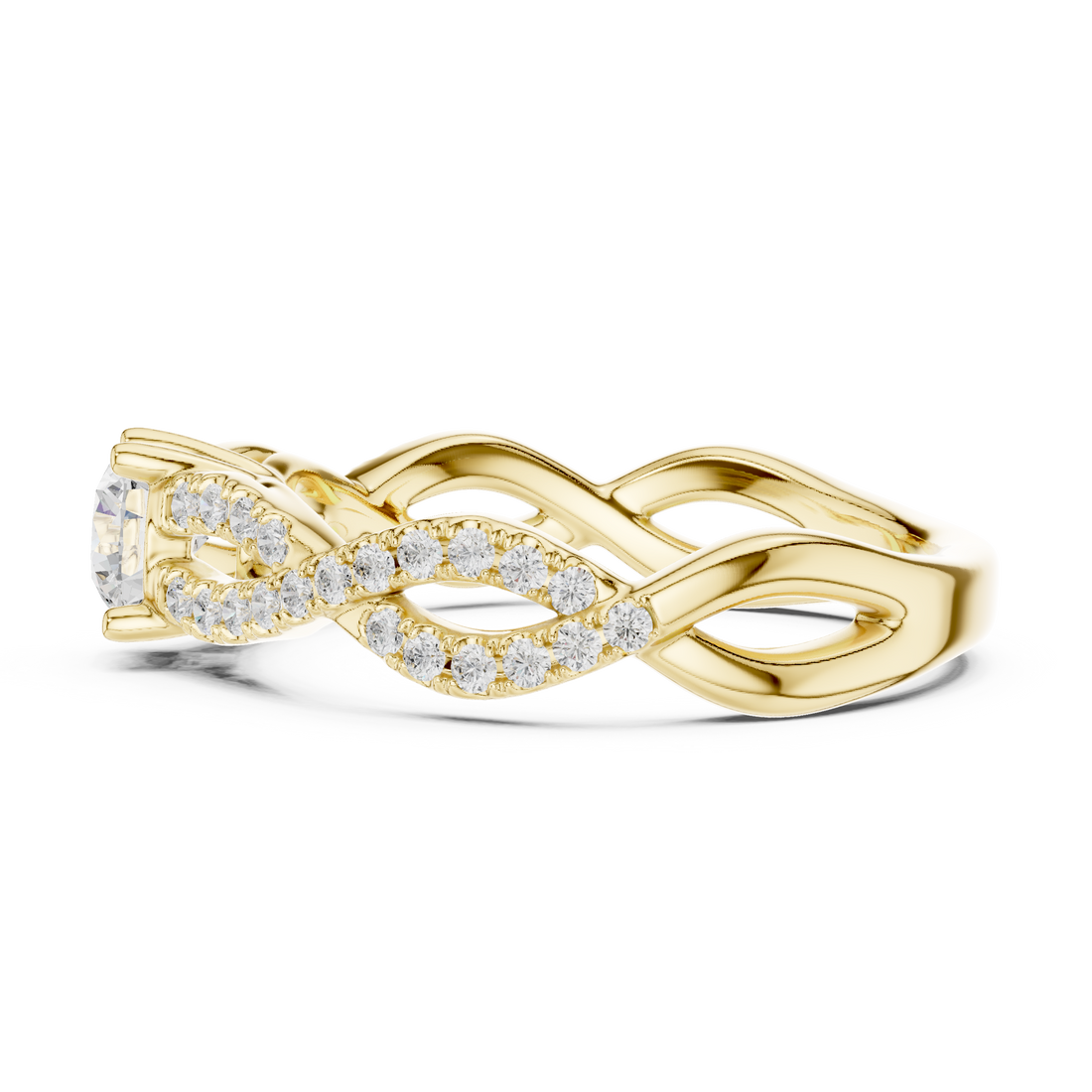 Round Brilliant Diamond Twist Pavé Split Shank Solitaire Engagement Ring Elegance